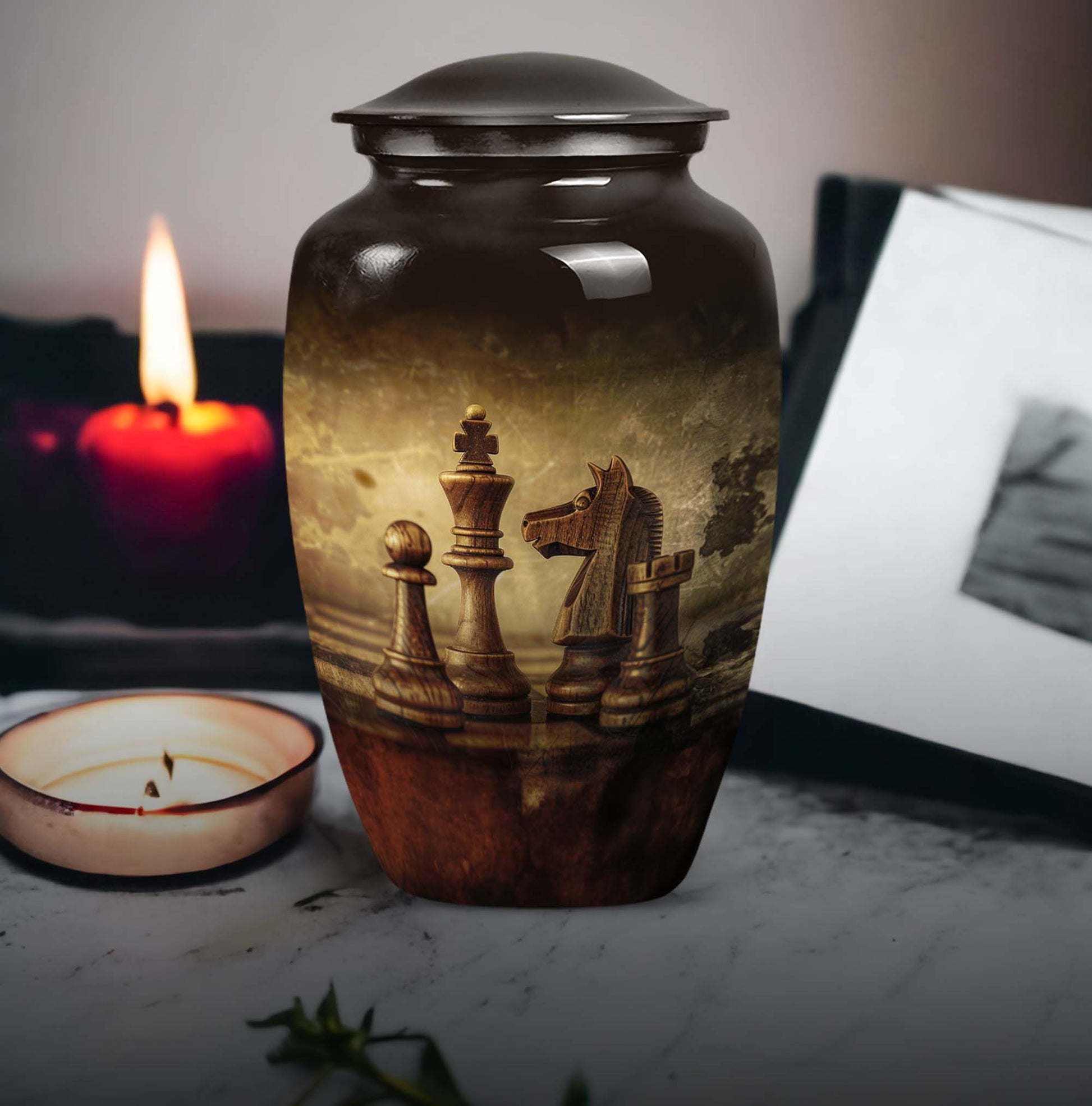 10-inch Classic Chess cremation urn for adult male.