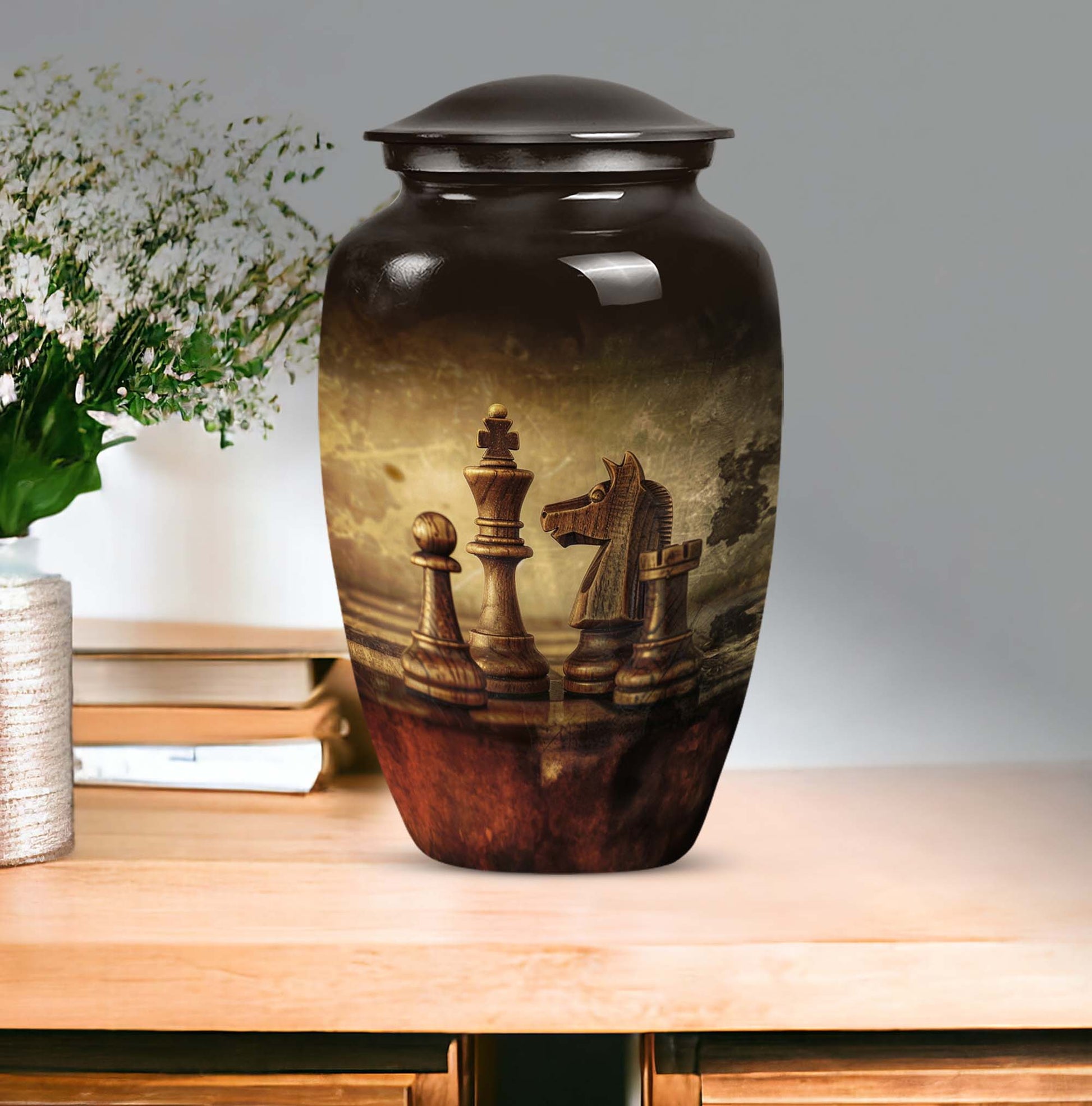 10-inch Classic Chess cremation urn for adult male.