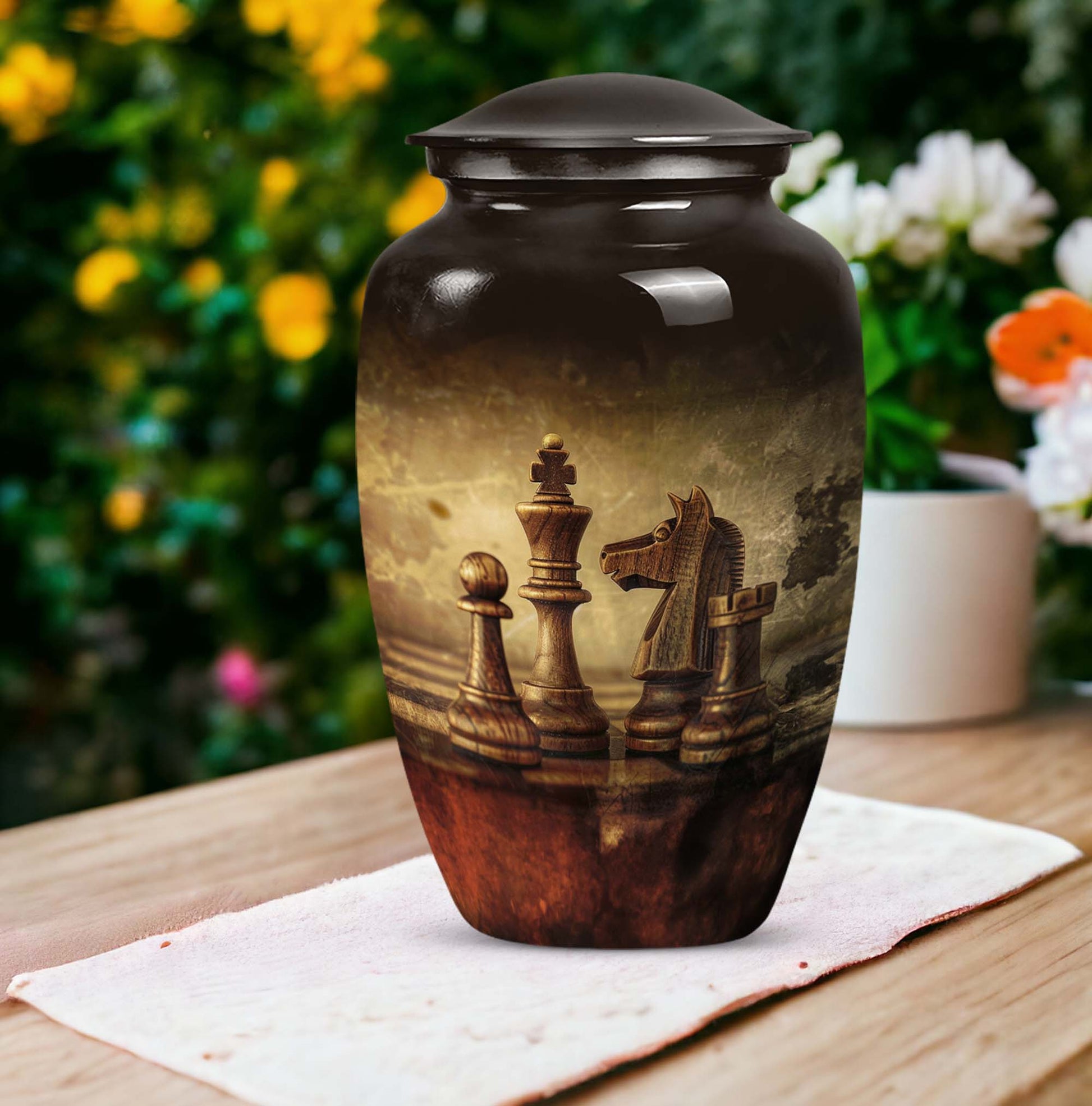 10-inch Classic Chess cremation urn for adult male.