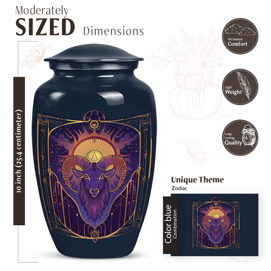 Handcrafted zodiac 10-inch urn for ashes with classic design