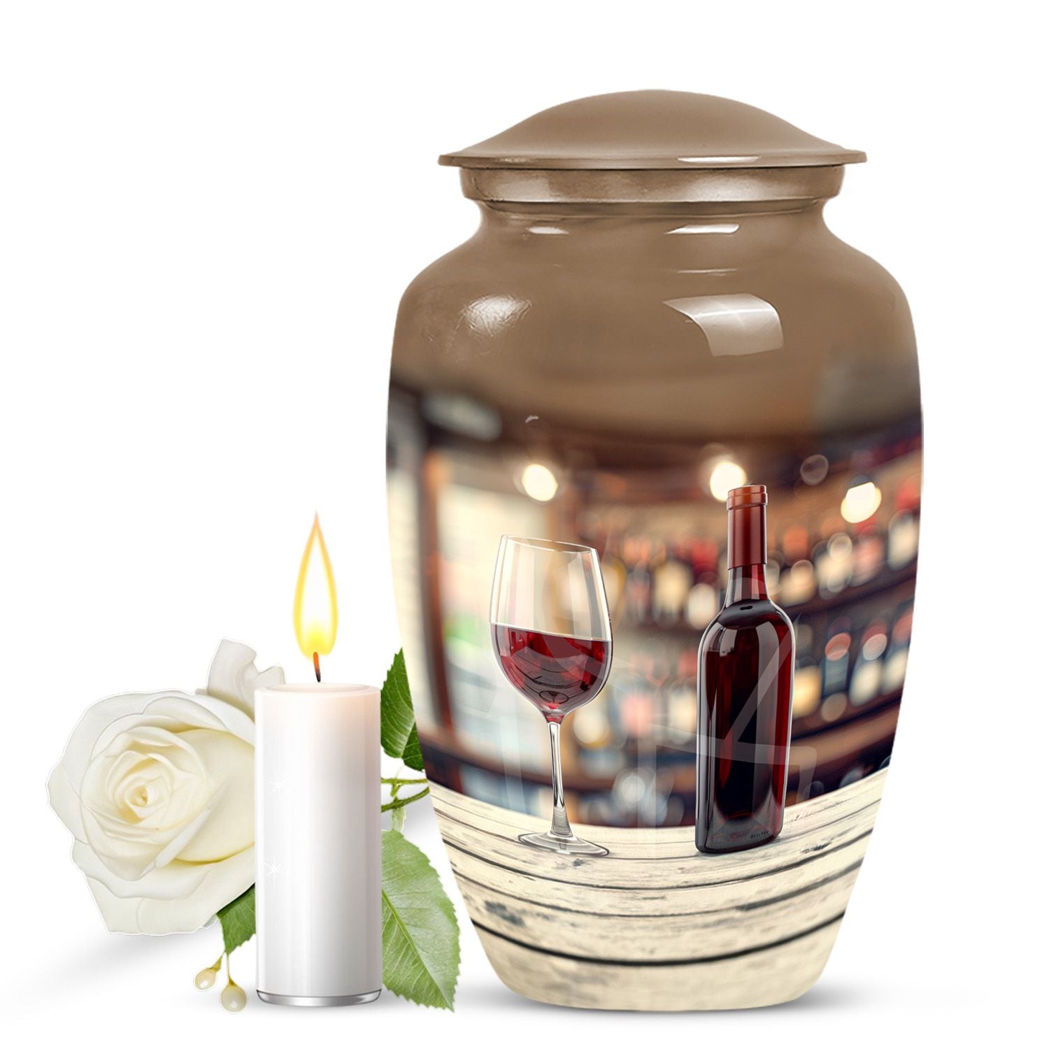 Wine Urn, medium memorial aluminium cremation urn ashes.