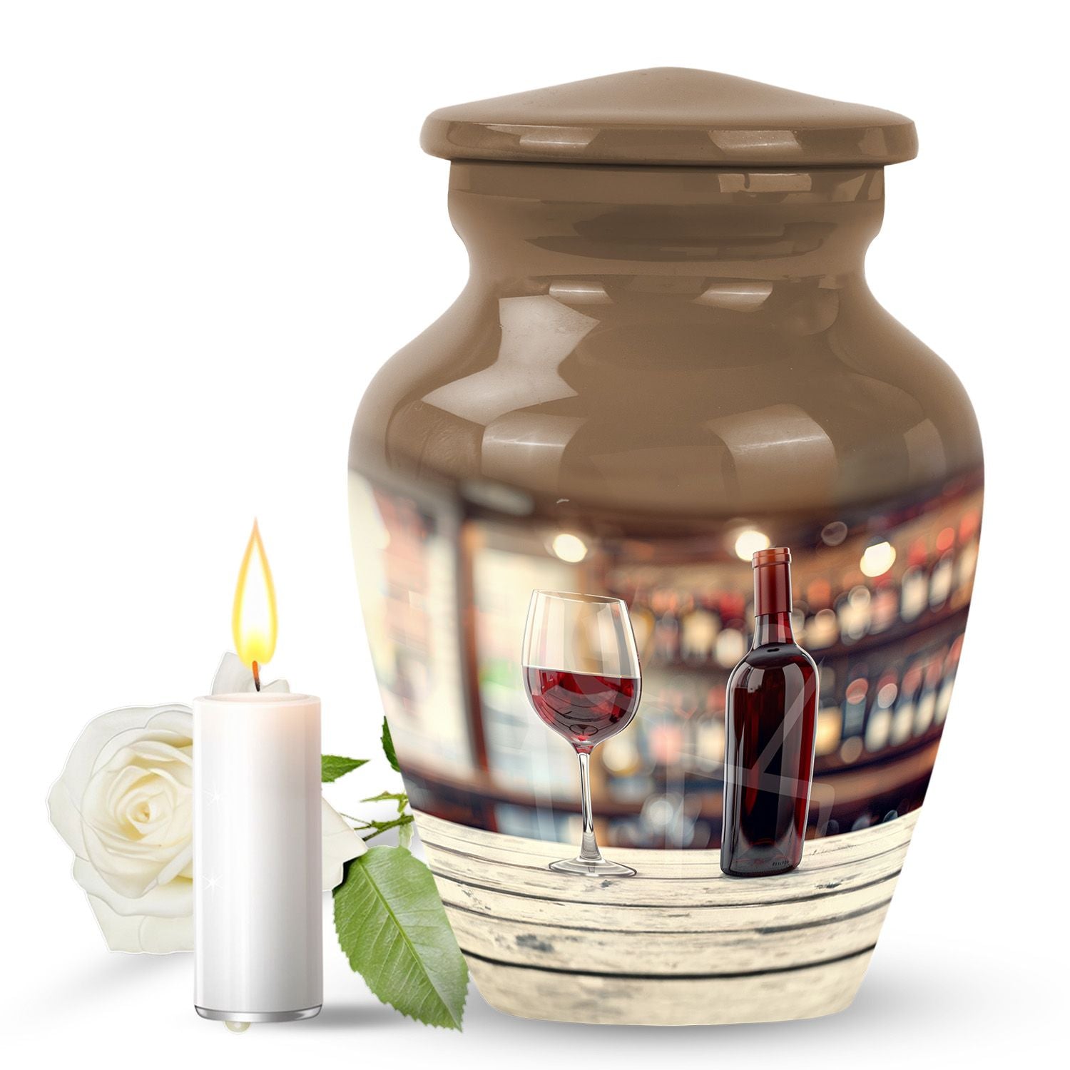 Wine Urn, medium memorial aluminium cremation urn ashes.