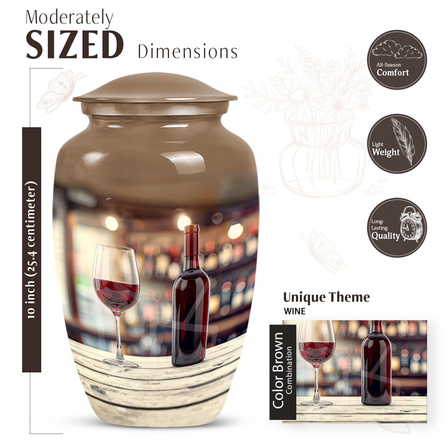 Wine Urn, medium memorial aluminium cremation urn ashes.