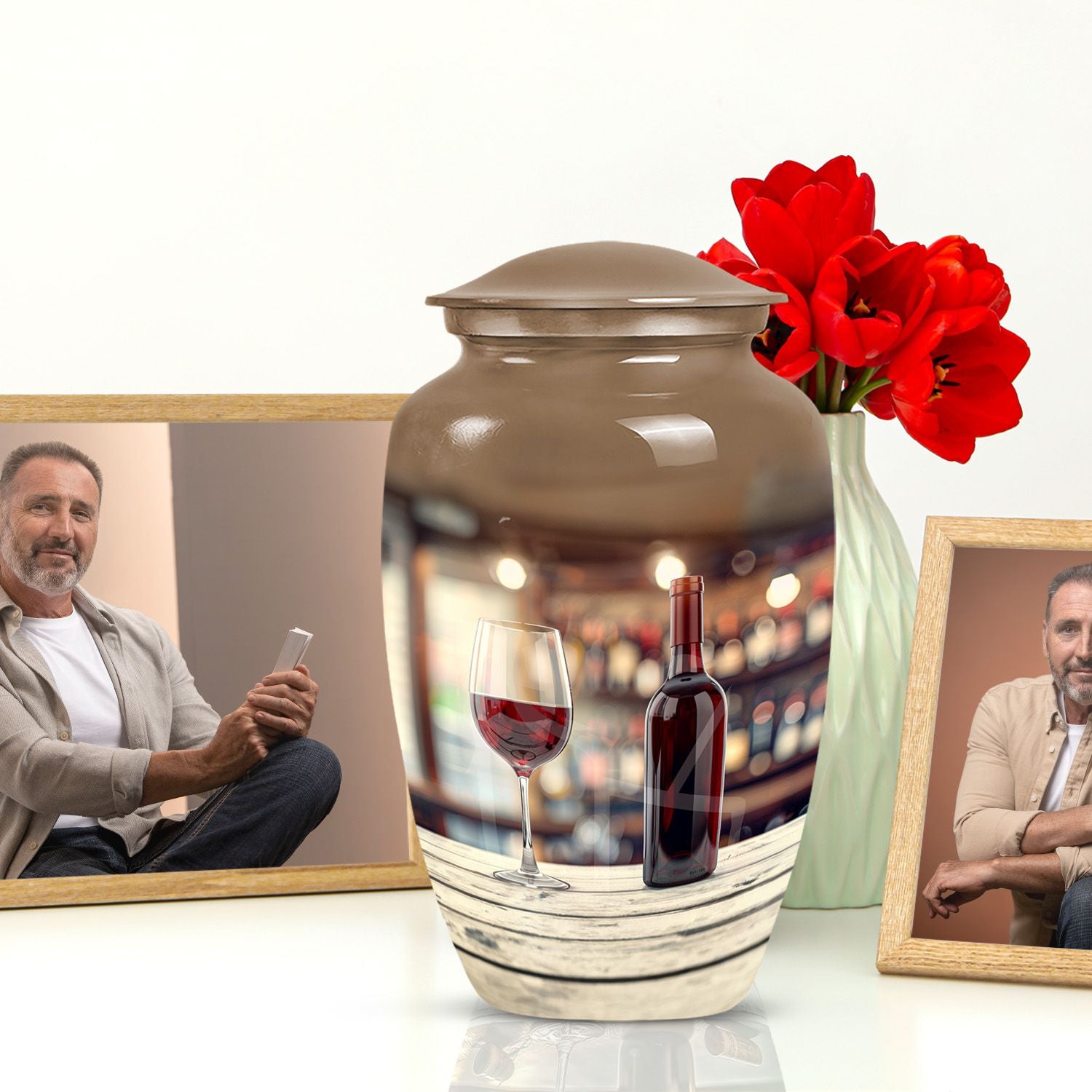 Wine Urn, medium memorial aluminium cremation urn ashes.