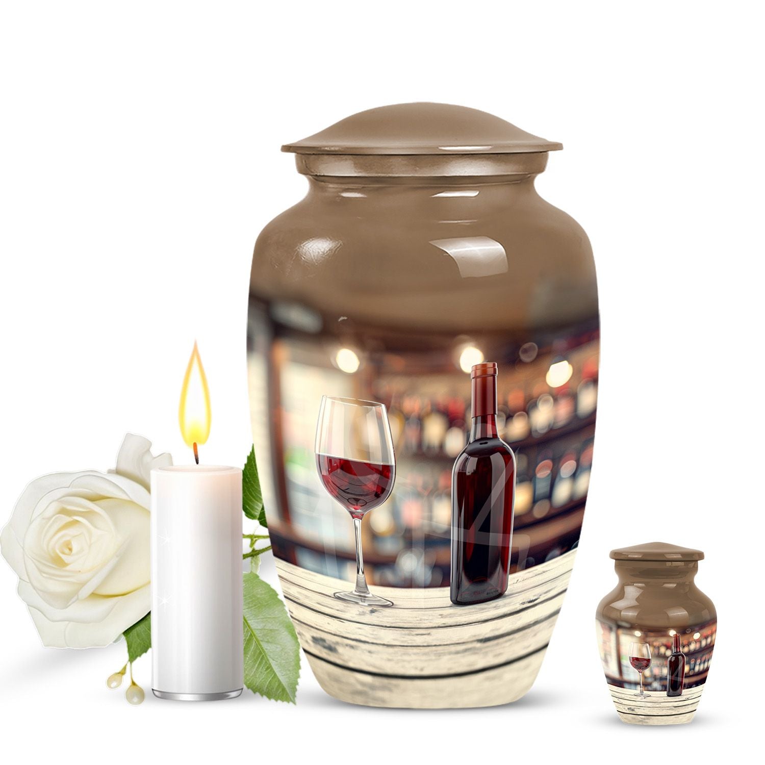 Wine Urn, medium memorial aluminium cremation urn ashes.