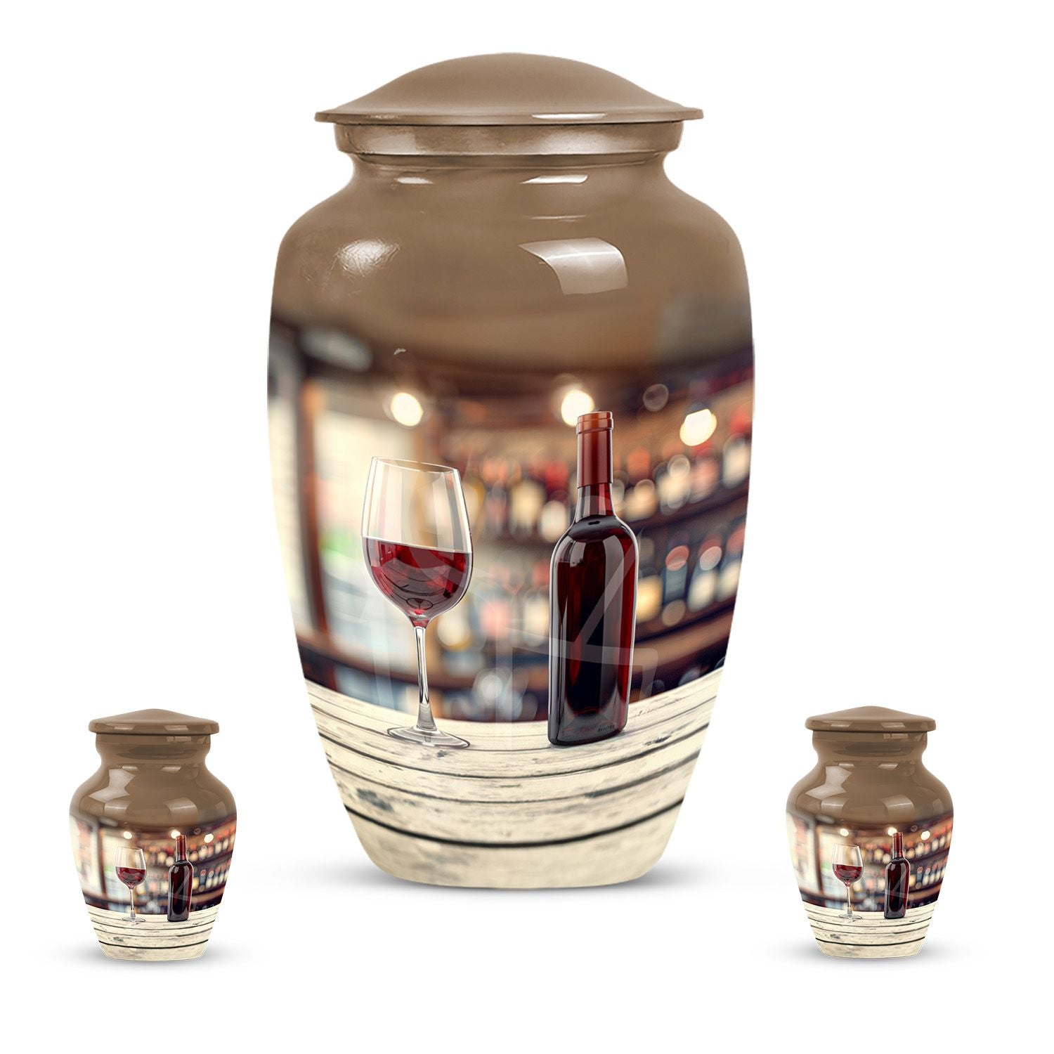 Wine Urn, medium memorial aluminium cremation urn ashes.