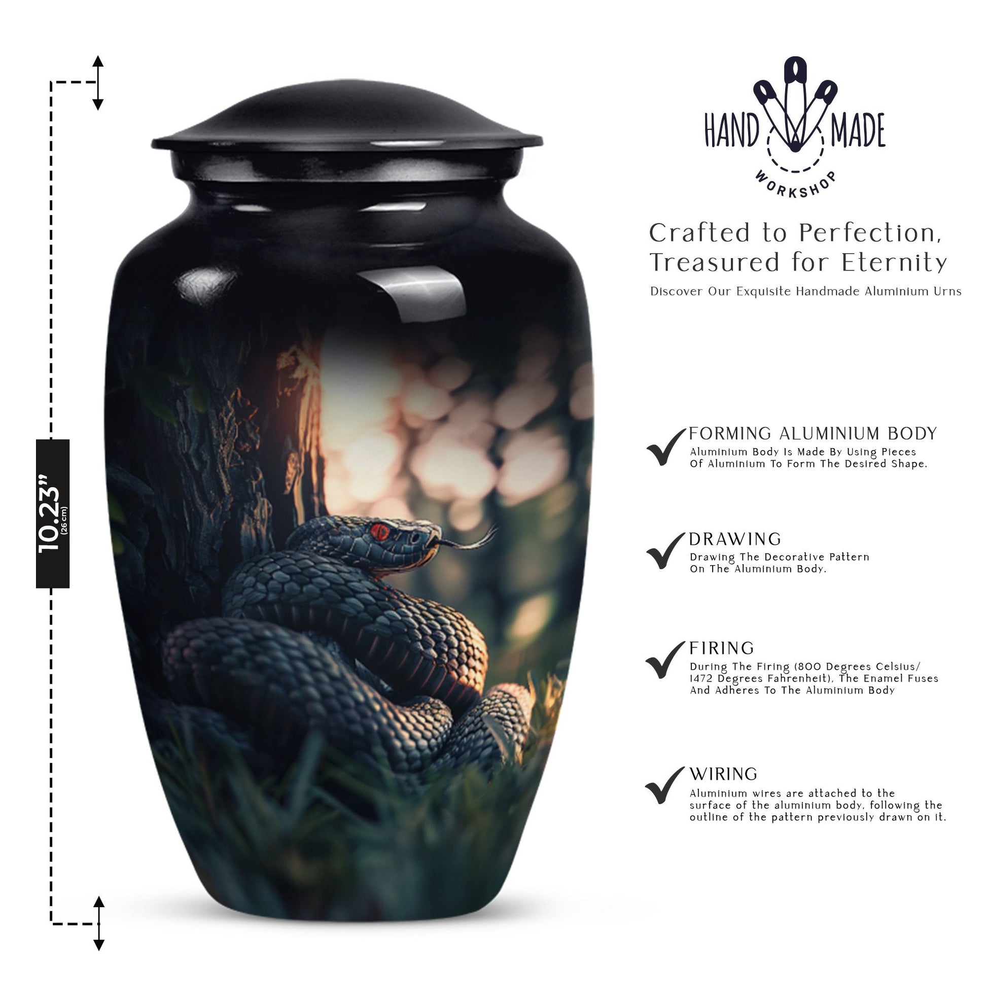  snake urn in abstract design for memorial funerals,