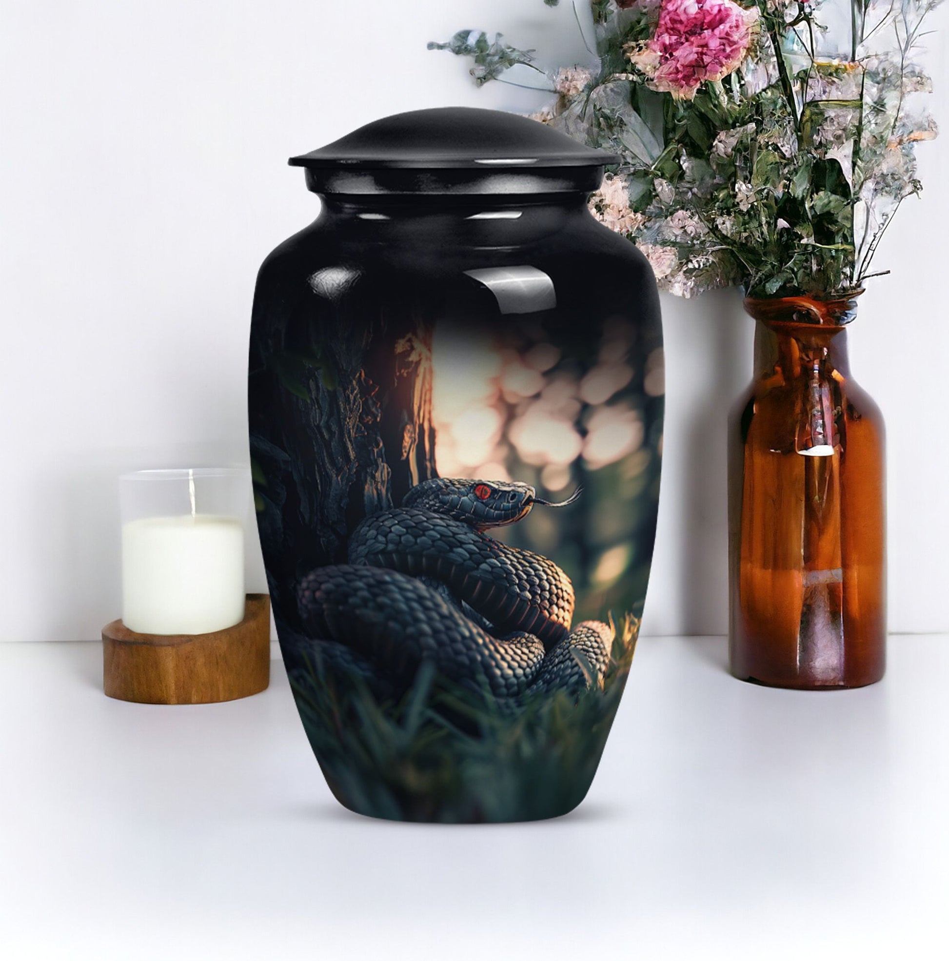  snake urn in abstract design for memorial funerals,