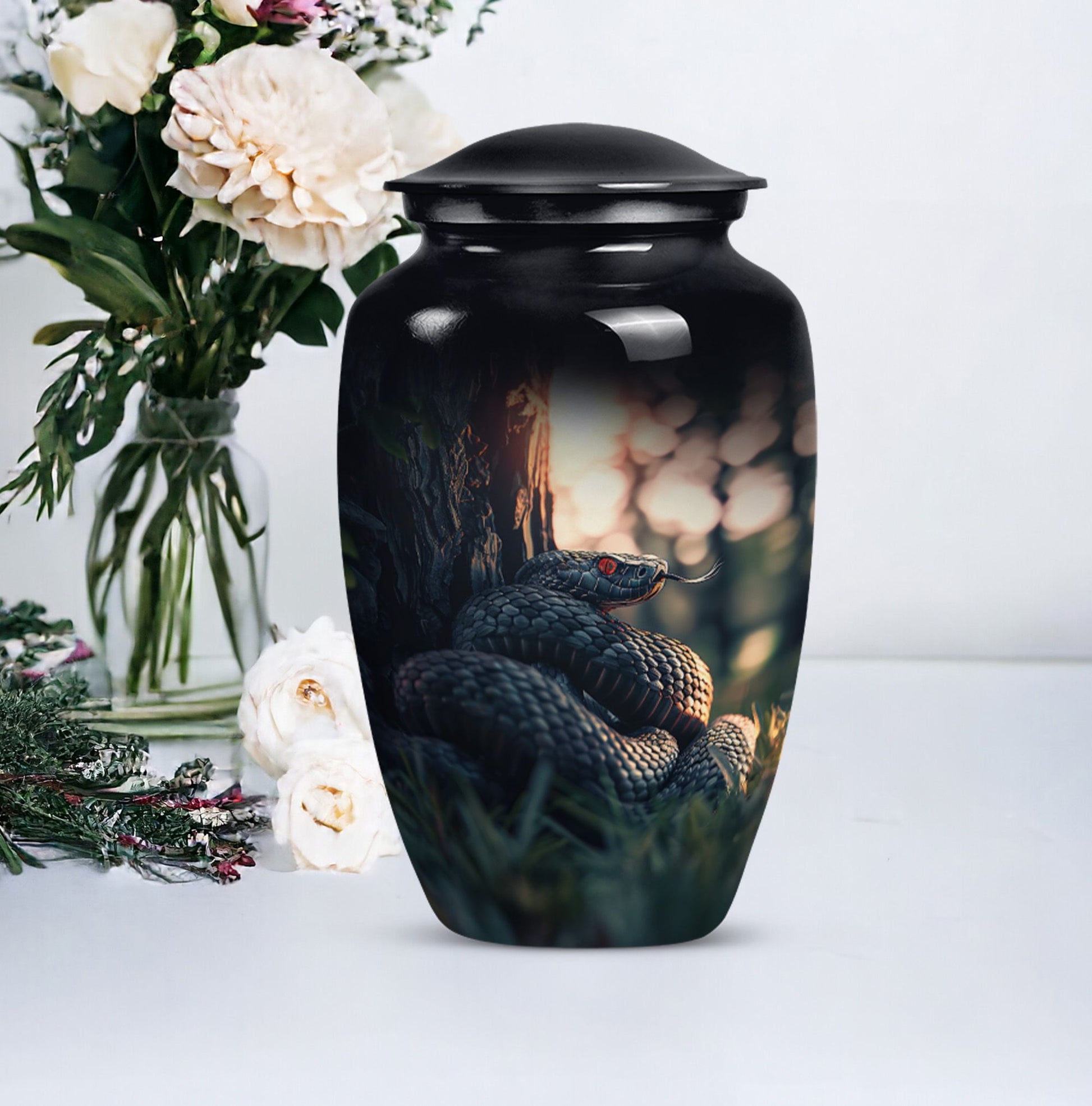  snake urn in abstract design for memorial funerals,