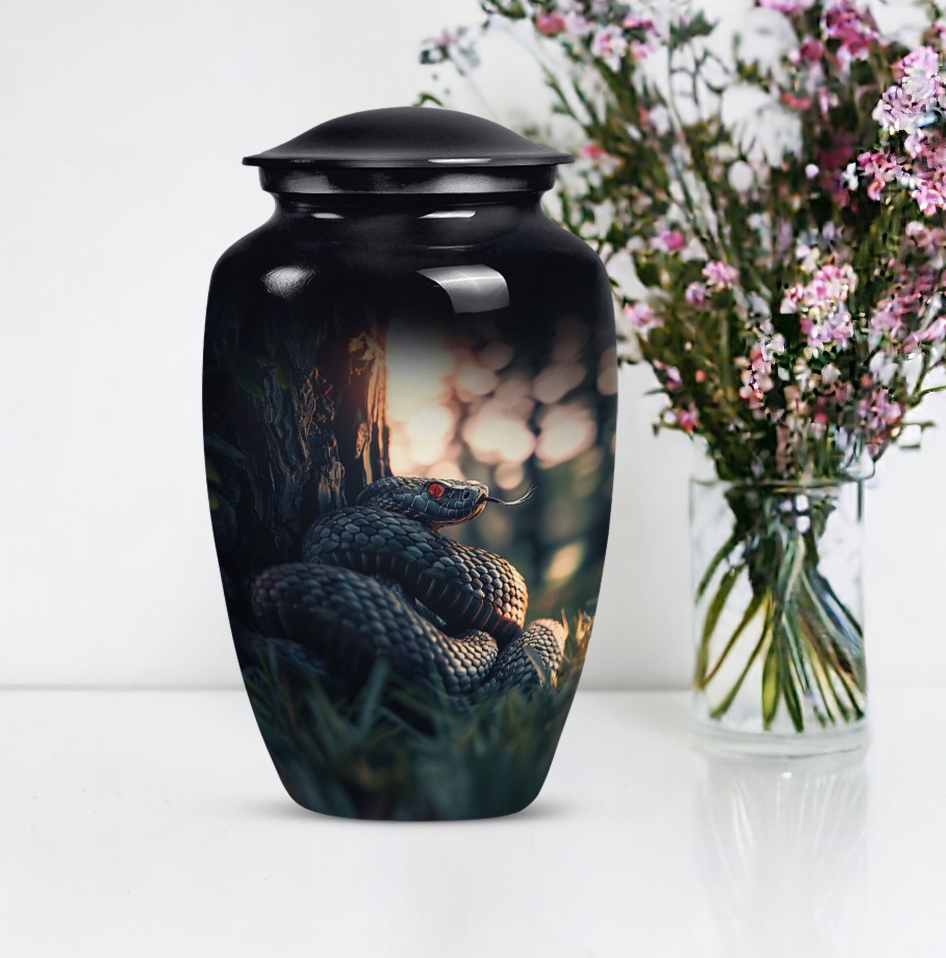  snake urn in abstract design for memorial funerals,