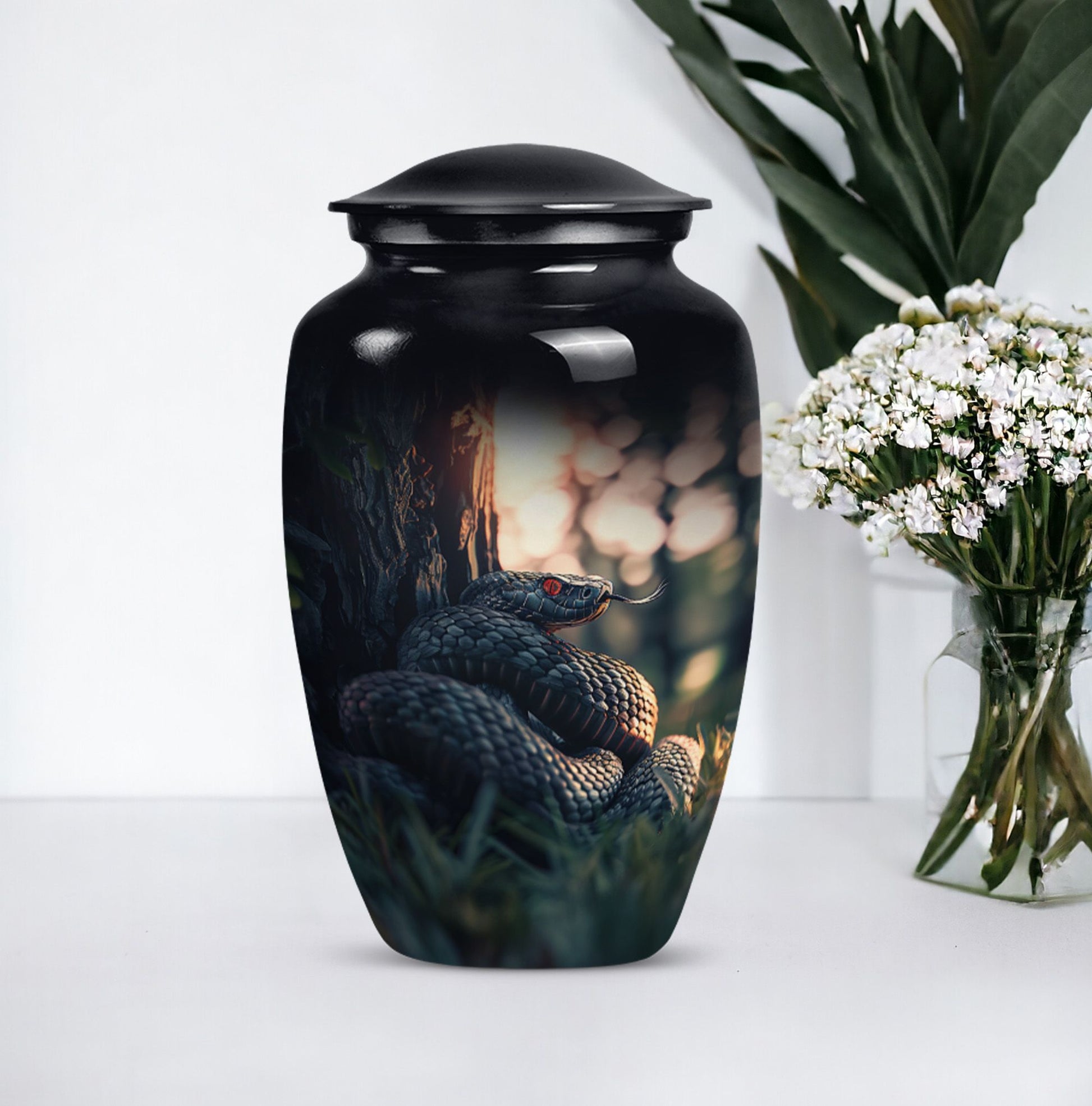  snake urn in abstract design for memorial funerals,