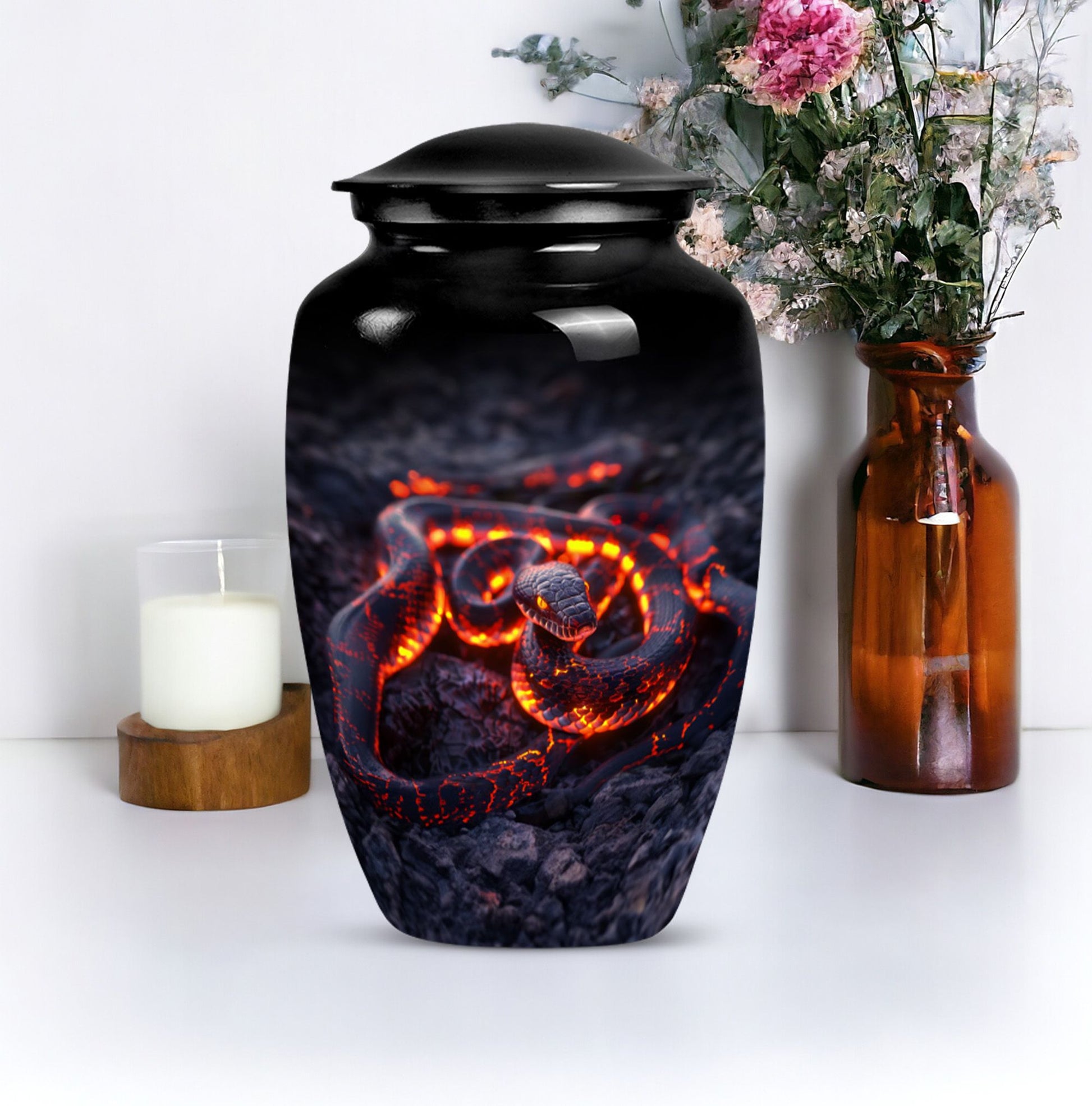 Abstract design snake urn for adult ashes women.