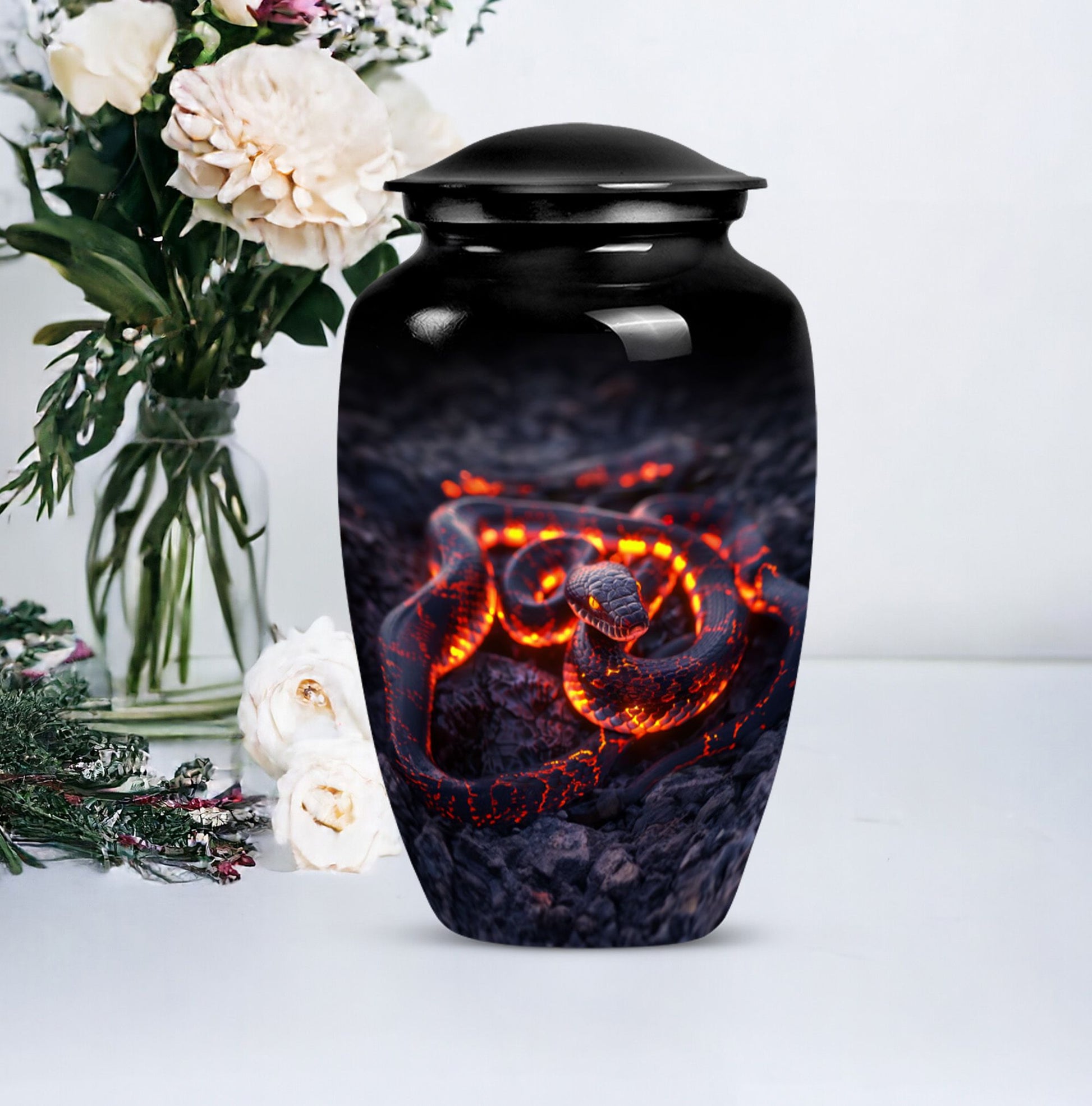 Abstract design snake urn for adult ashes women.