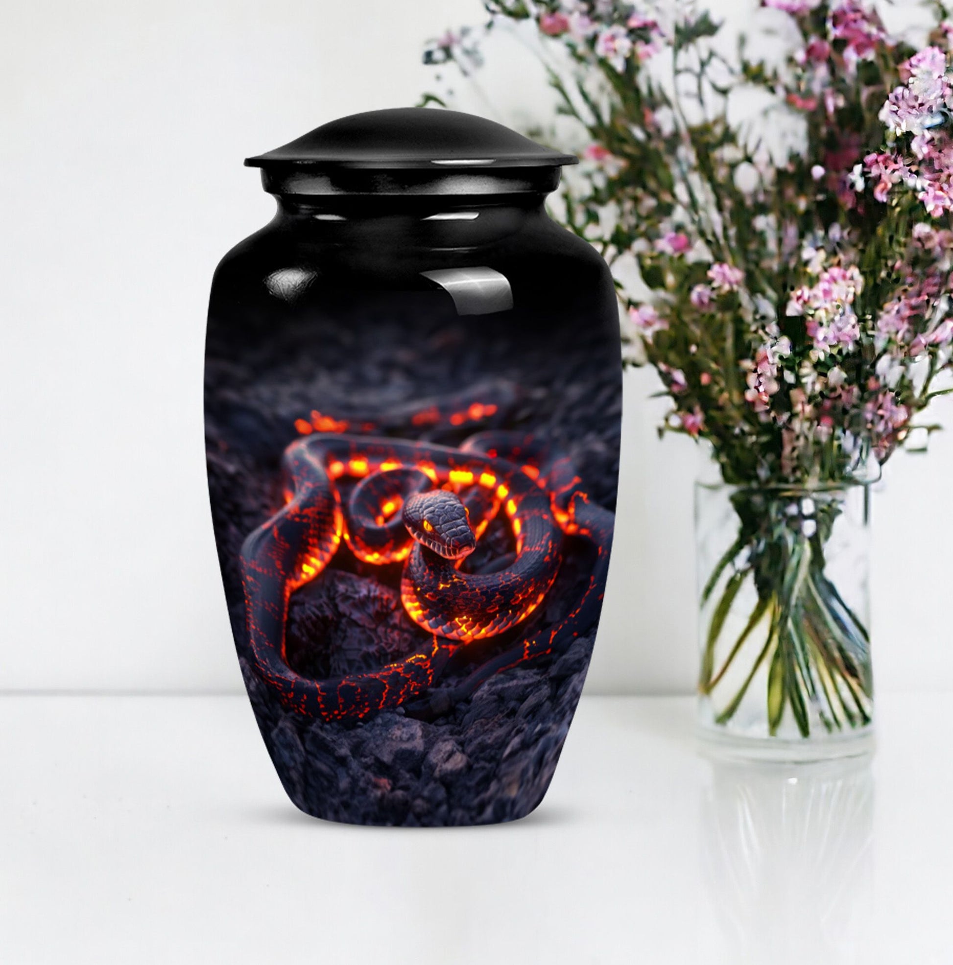 Abstract design snake urn for adult ashes women.