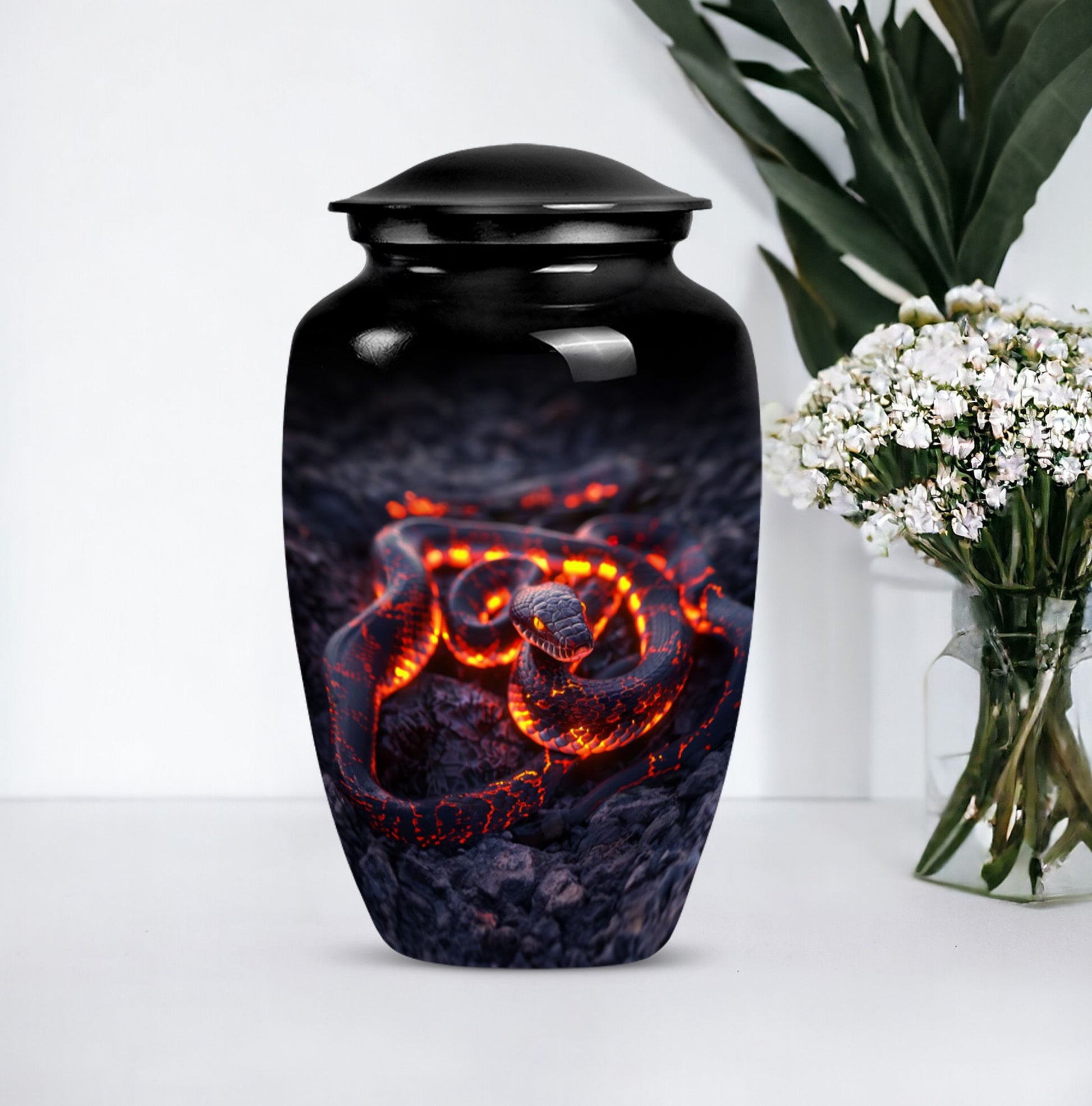 Abstract design snake urn for adult ashes women.