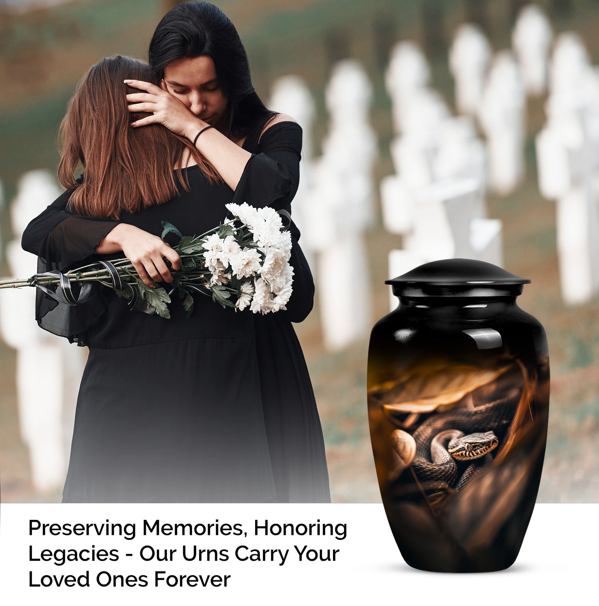 classic abstract snake urn, memorial human urn for ashes