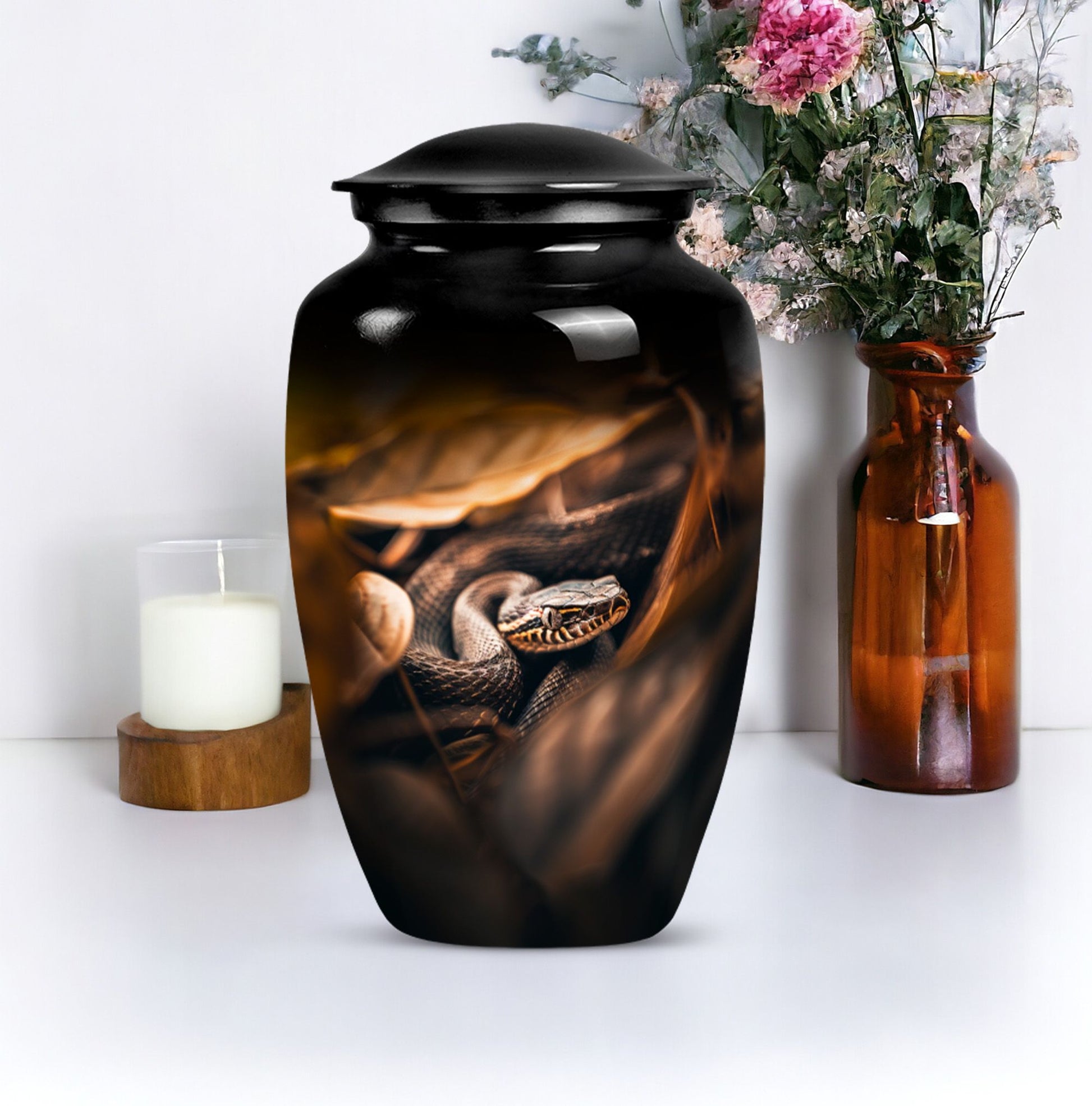 classic abstract snake urn, memorial human urn for ashes