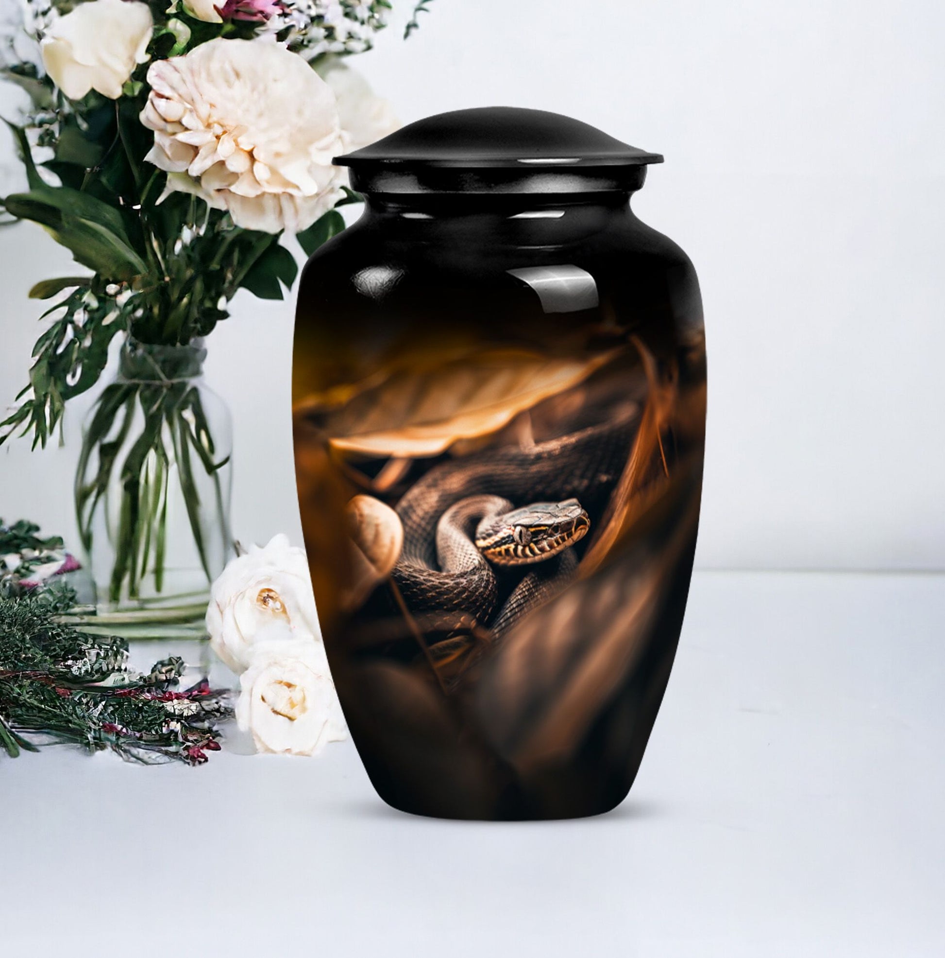 classic abstract snake urn, memorial human urn for ashes