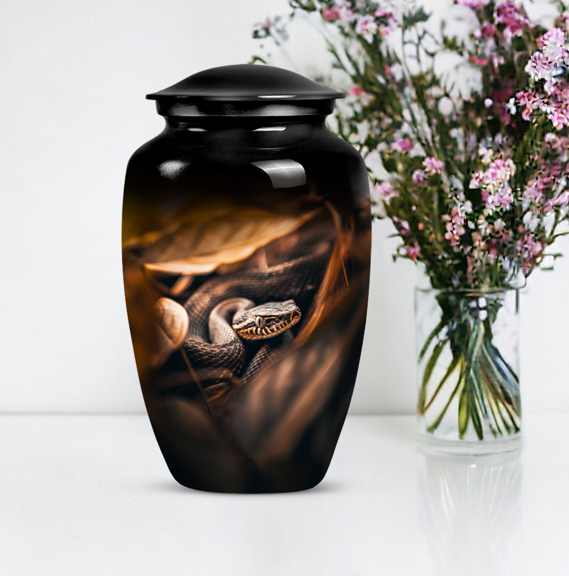 classic abstract snake urn, memorial human urn for ashes