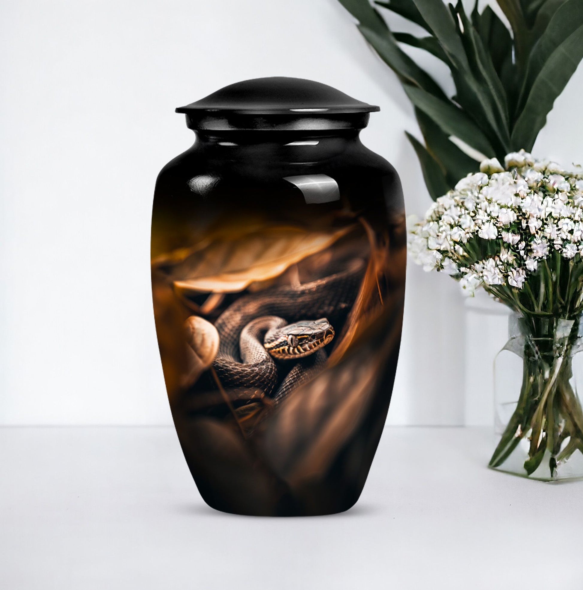 classic abstract snake urn, memorial human urn for ashes