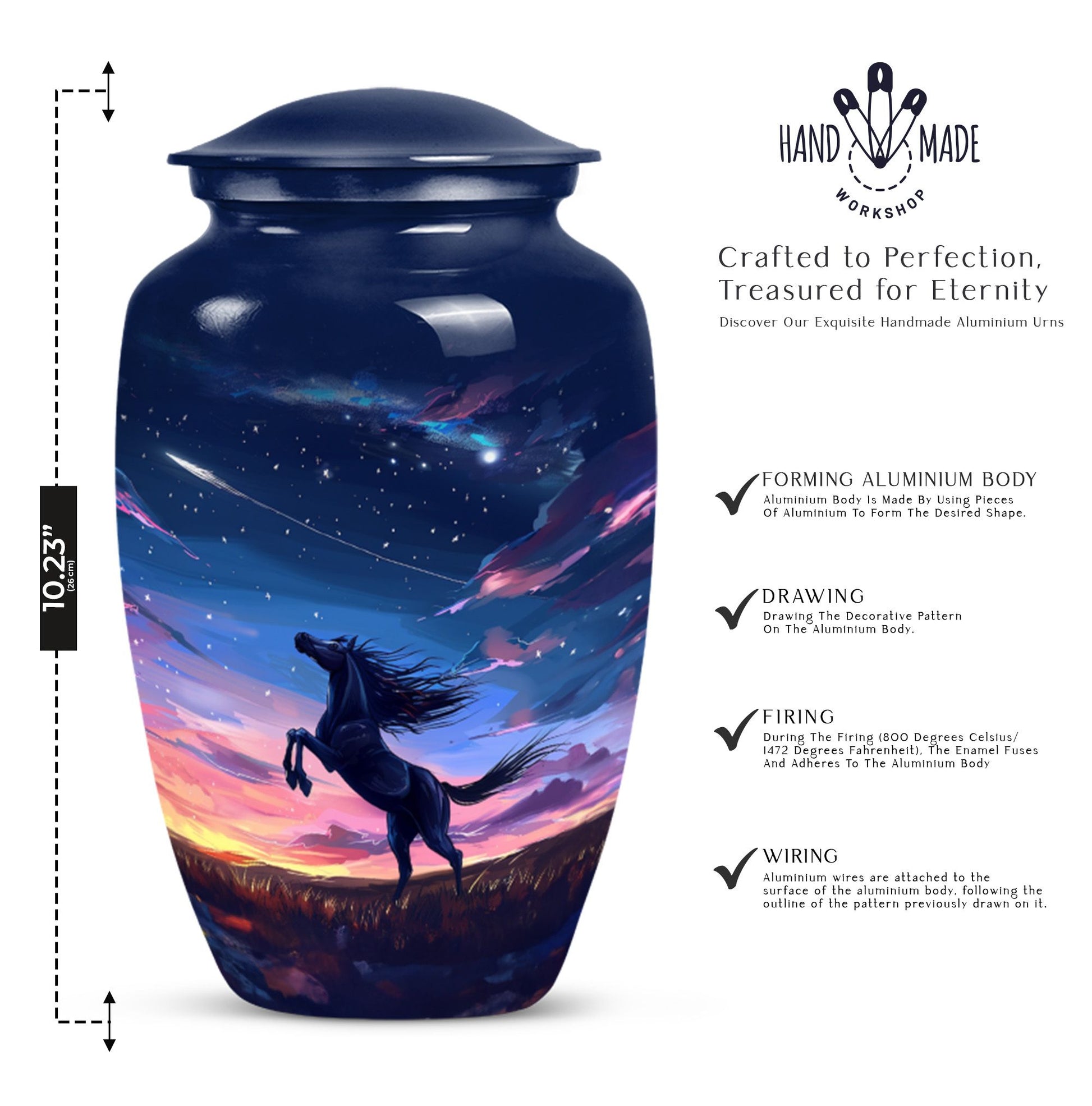 10-inch Classic Horse Urn, large memorial urn 