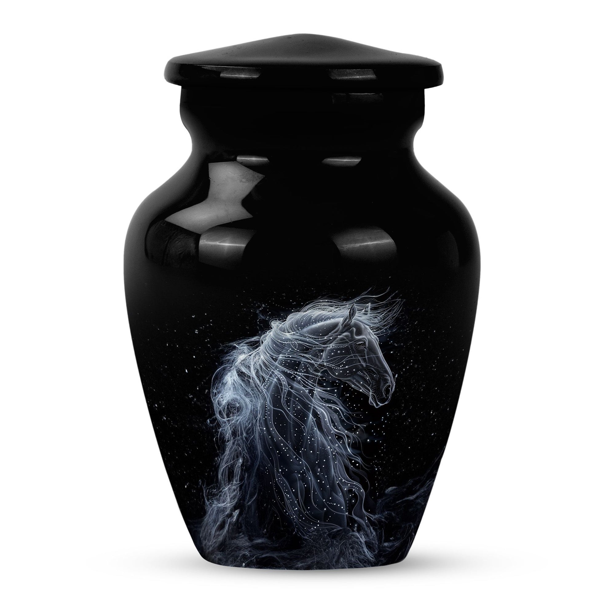 10-inch horse-themed, classic design funeral urn for ashes.