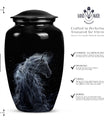 10-inch horse-themed, classic design funeral urn for ashes.