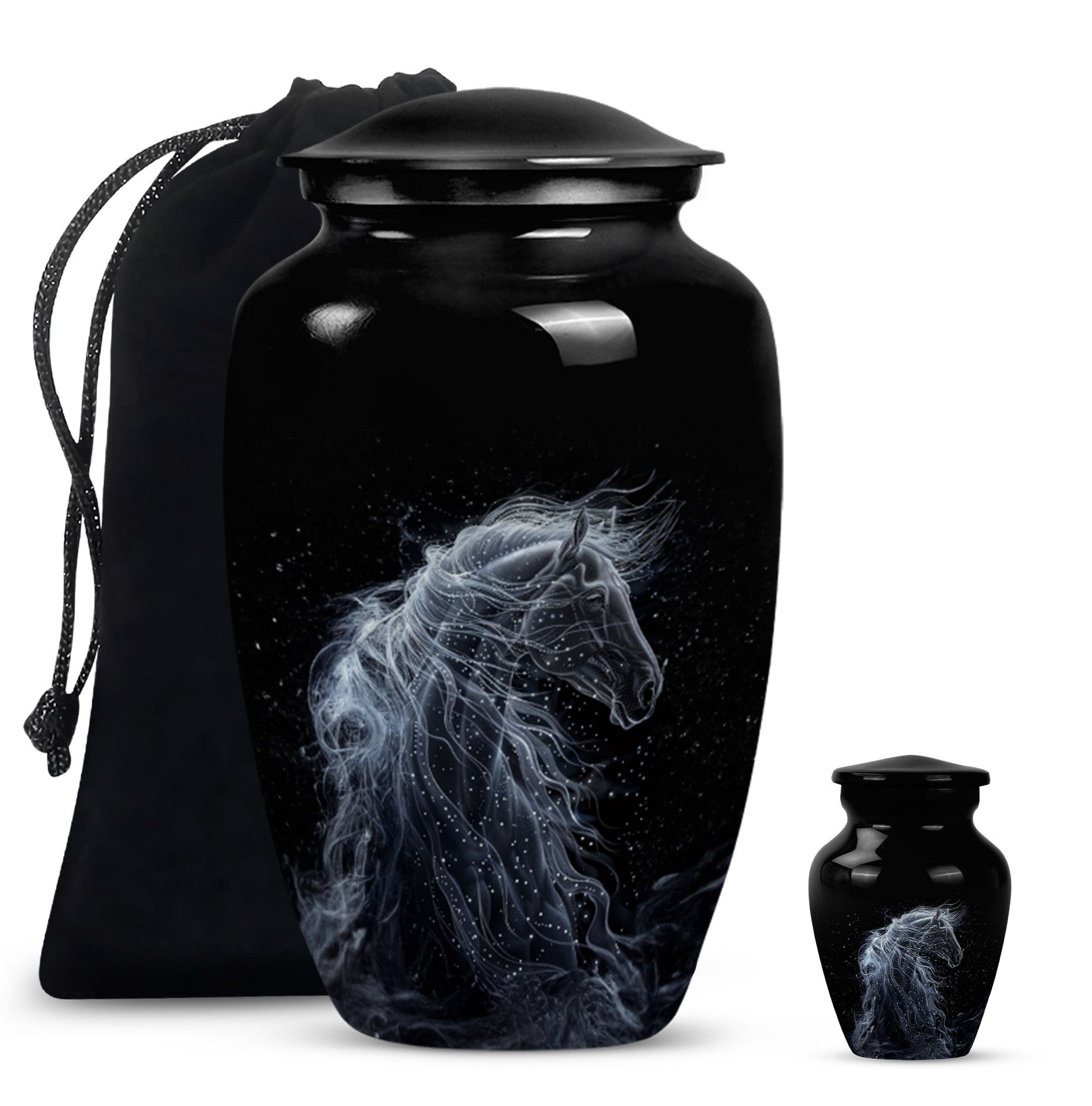 10-inch horse-themed, classic design funeral urn for ashes.