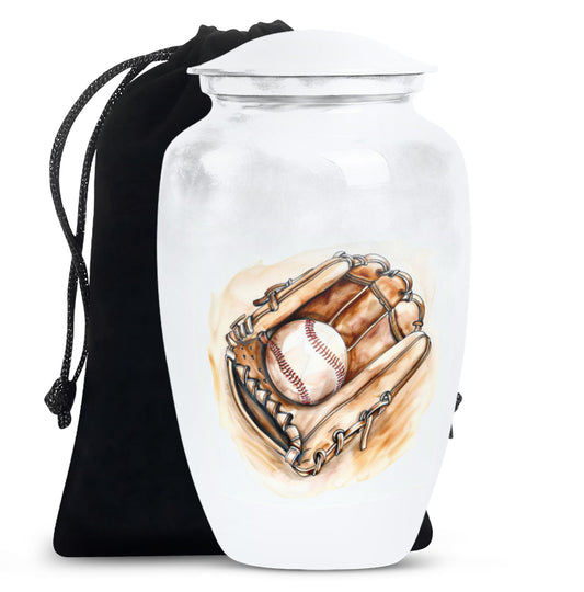 Classic 10-inch baseball cremation urn in abstract design, 