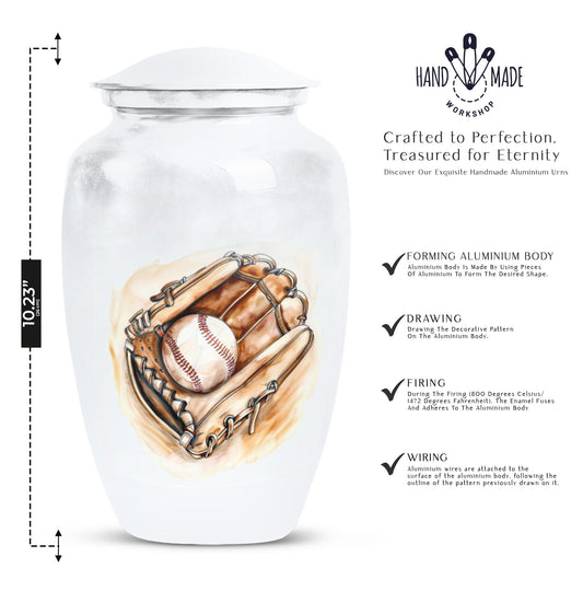 Classic 10-inch baseball cremation urn in abstract design, 