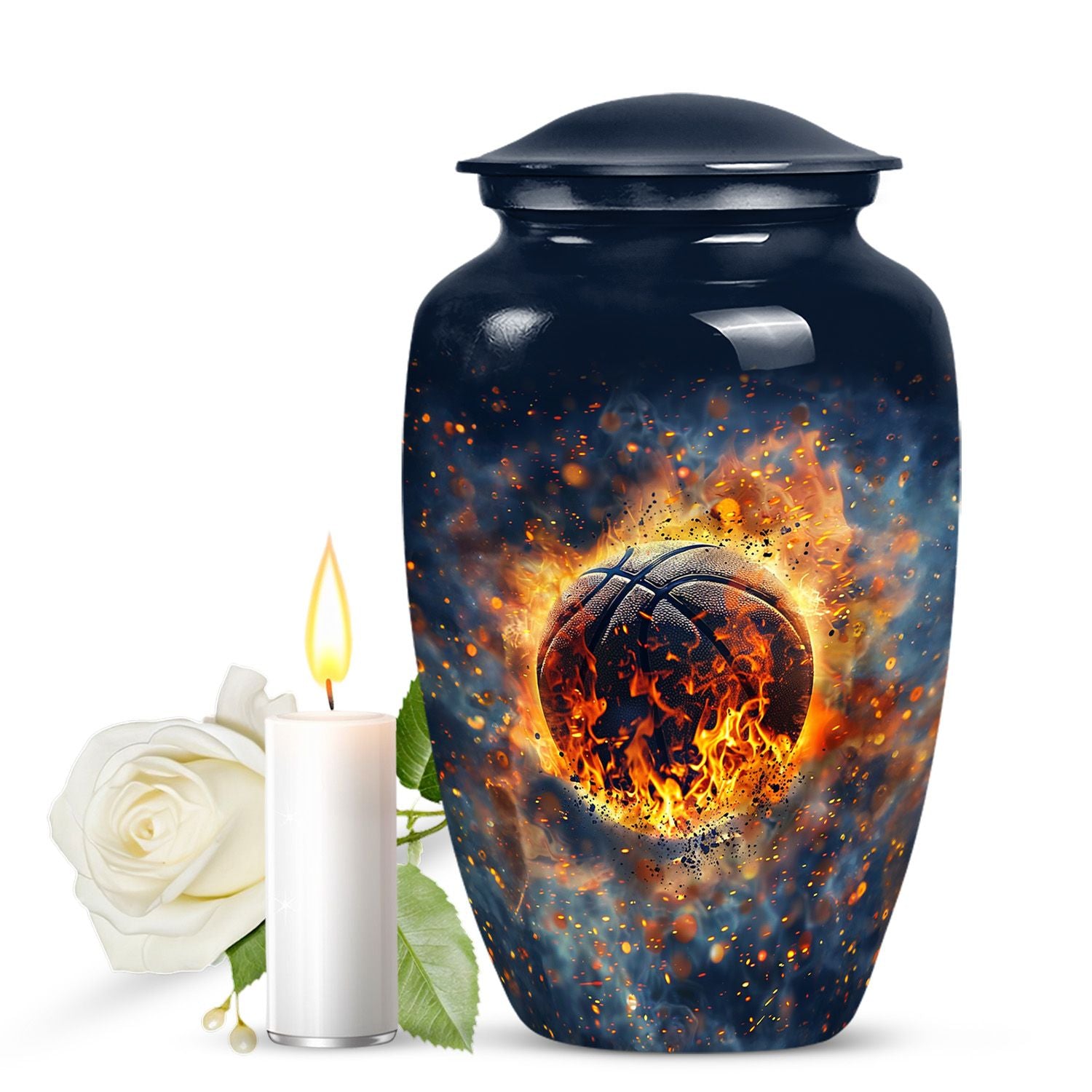 10-inch classic abstract basketball urn.