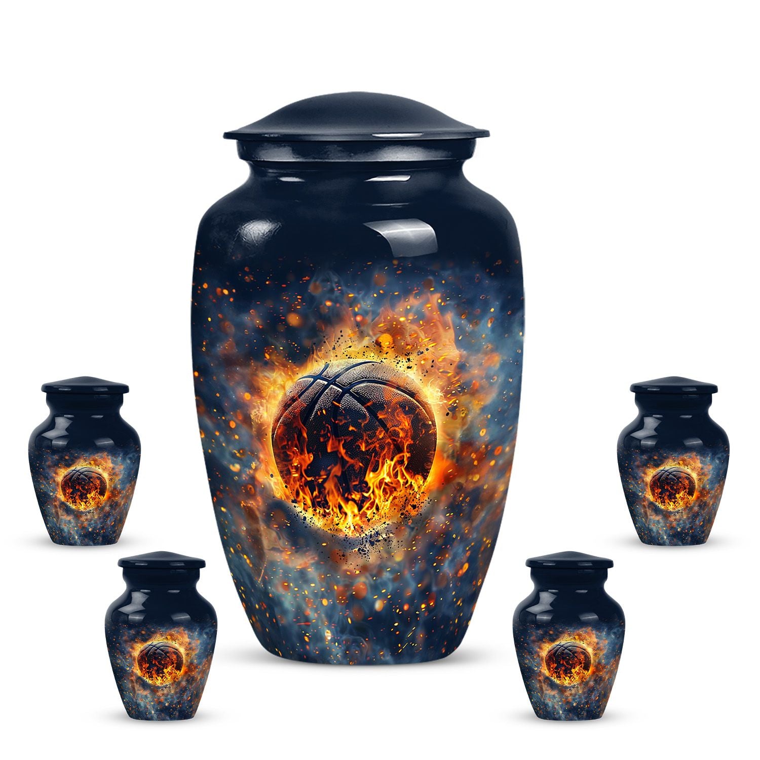 10-inch classic abstract basketball urn.