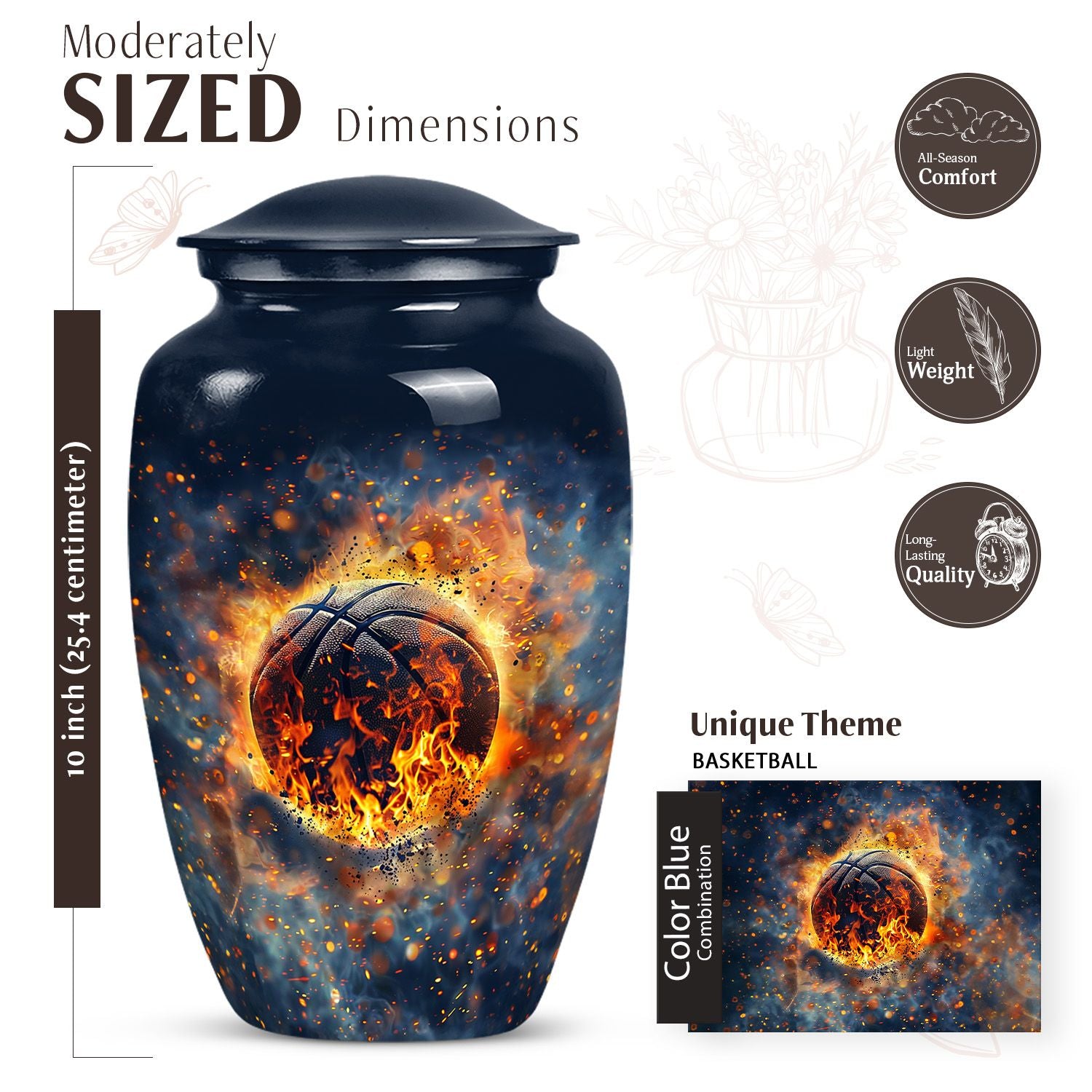 10-inch classic abstract basketball urn.