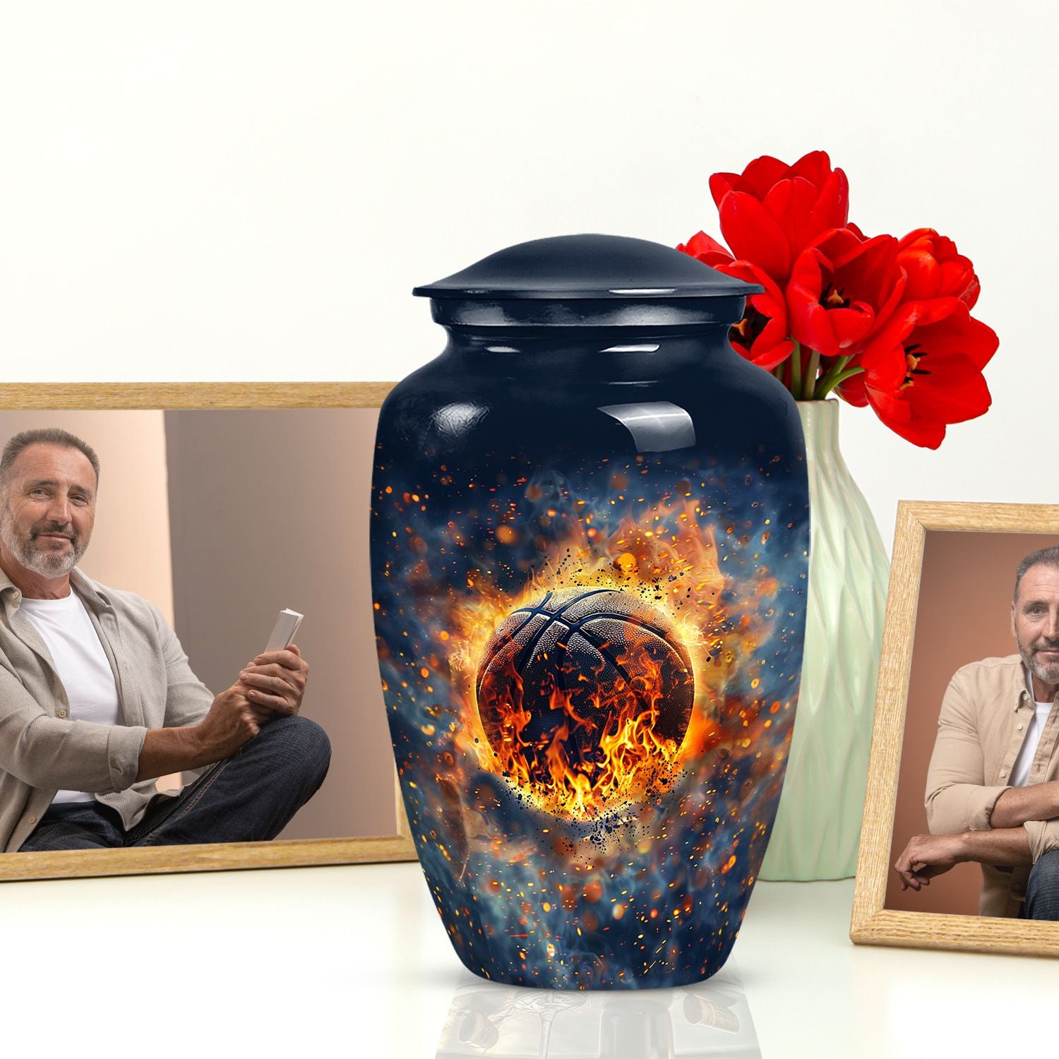 10-inch classic abstract basketball urn.