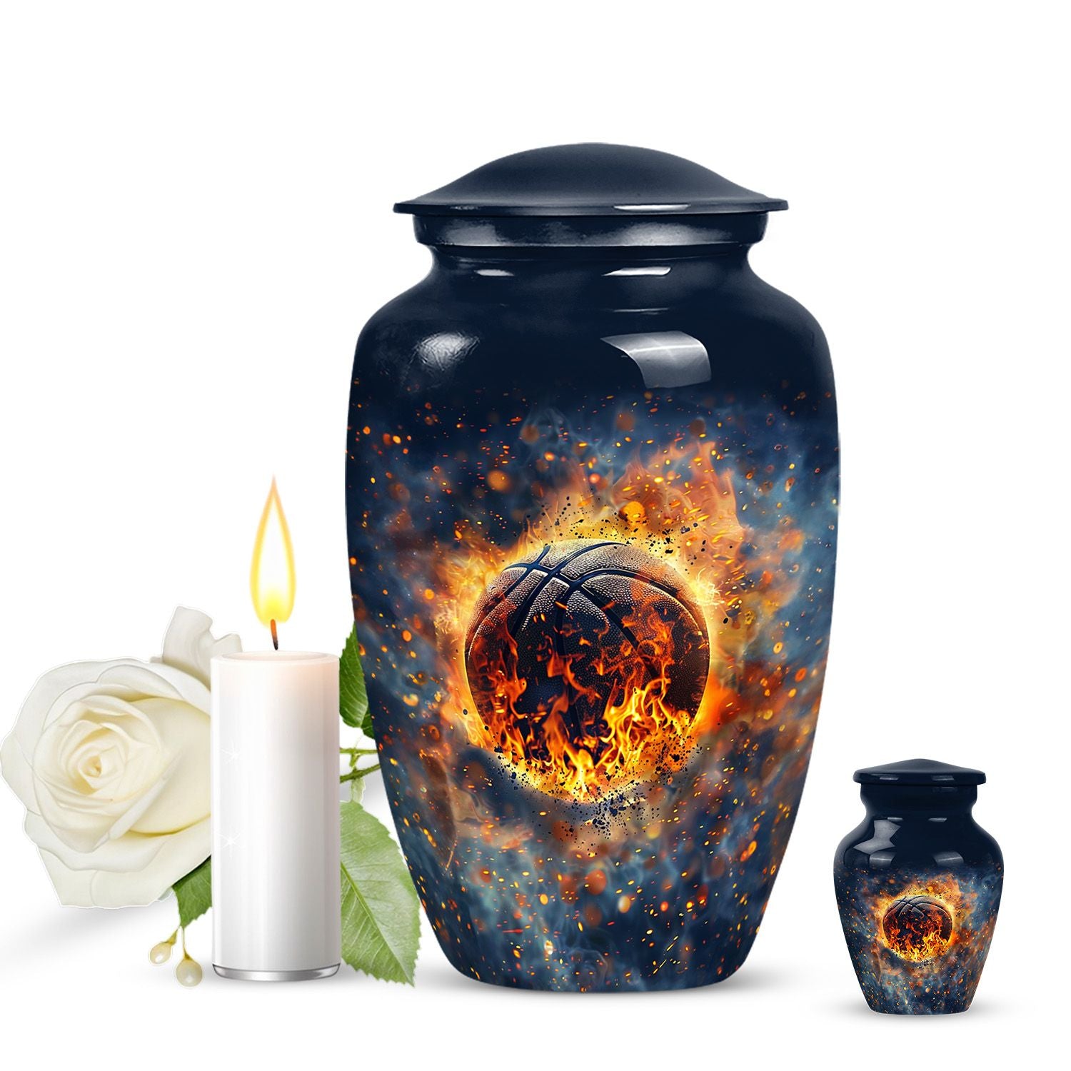 10-inch classic abstract basketball urn.