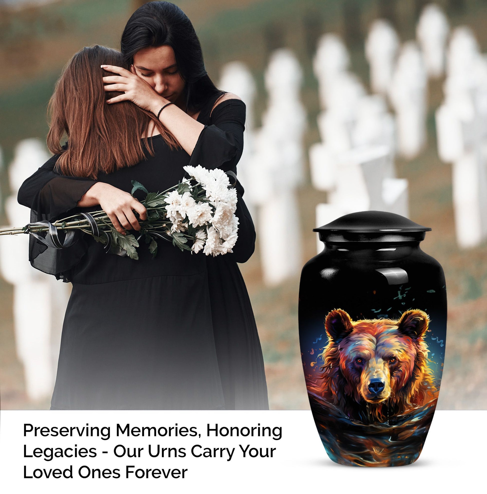 bear urn for adult ashes with engraving option.