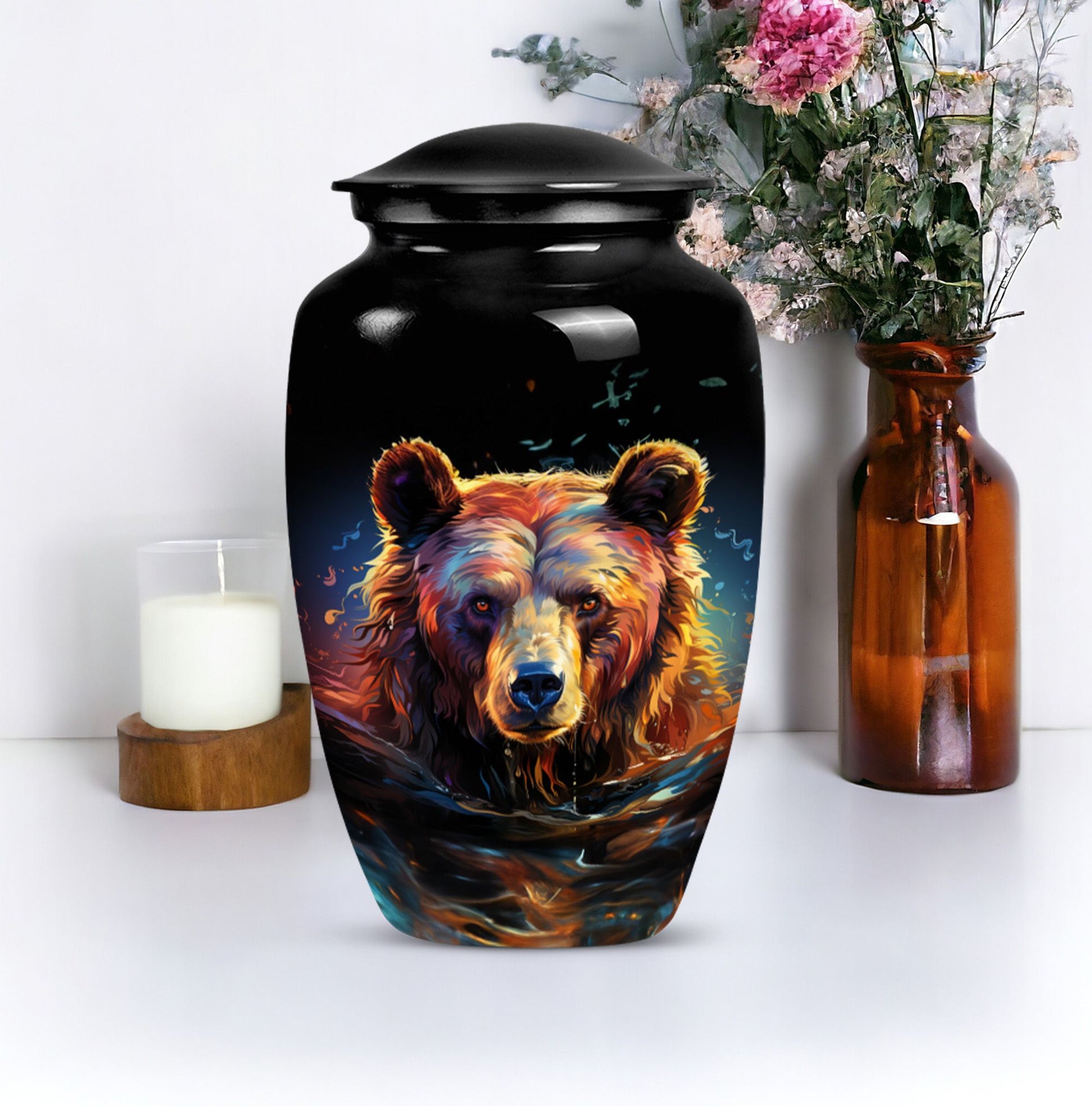 bear urn for adult ashes with engraving option.