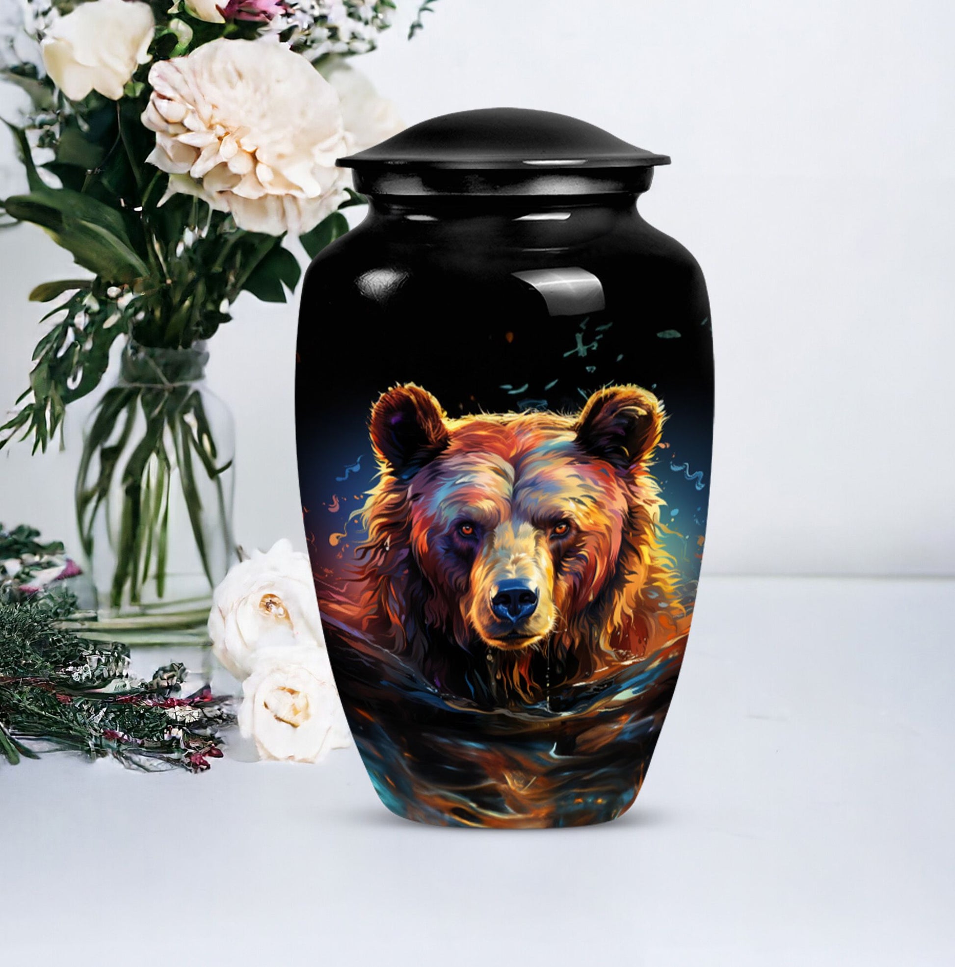 bear urn for adult ashes with engraving option.