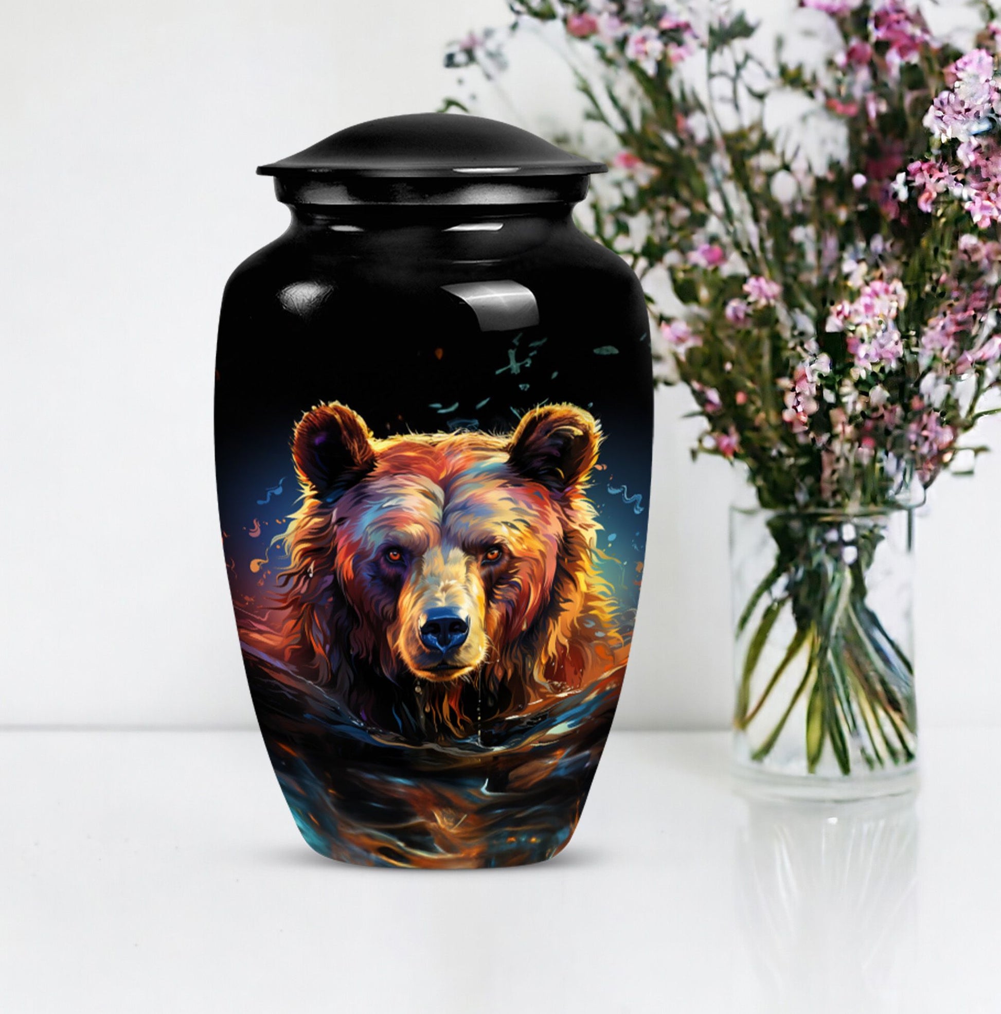 bear urn for adult ashes with engraving option.