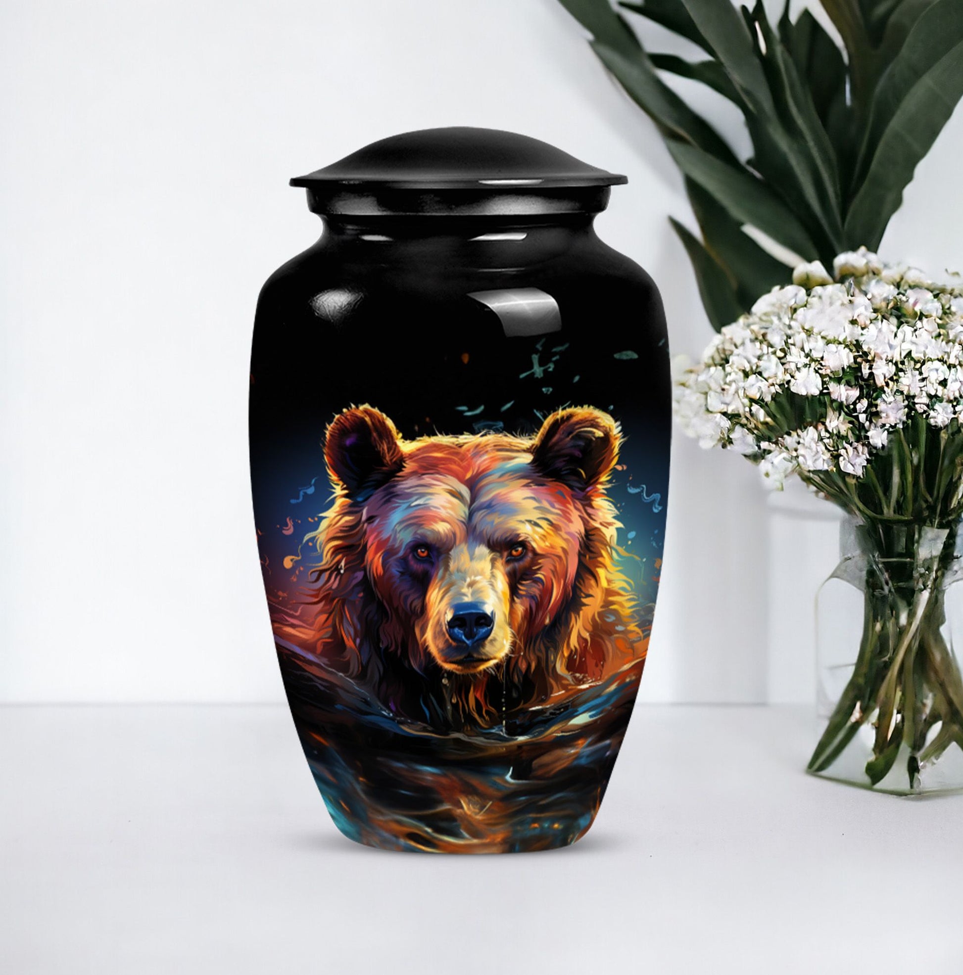 bear urn for adult ashes with engraving option.