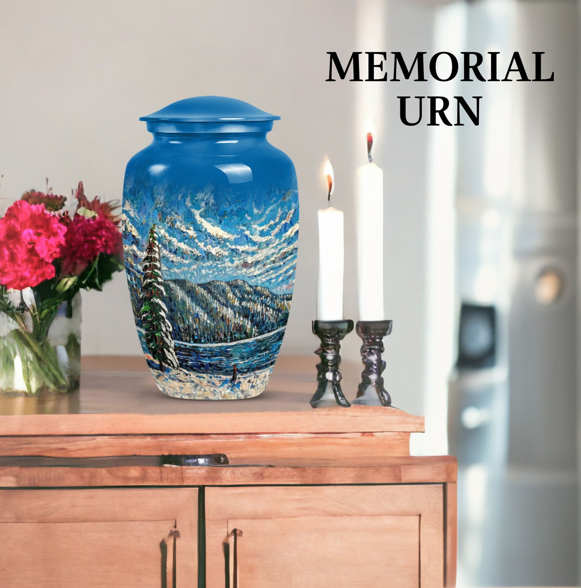 Classic 10-inch Mountains Urn, a large cremation urn.