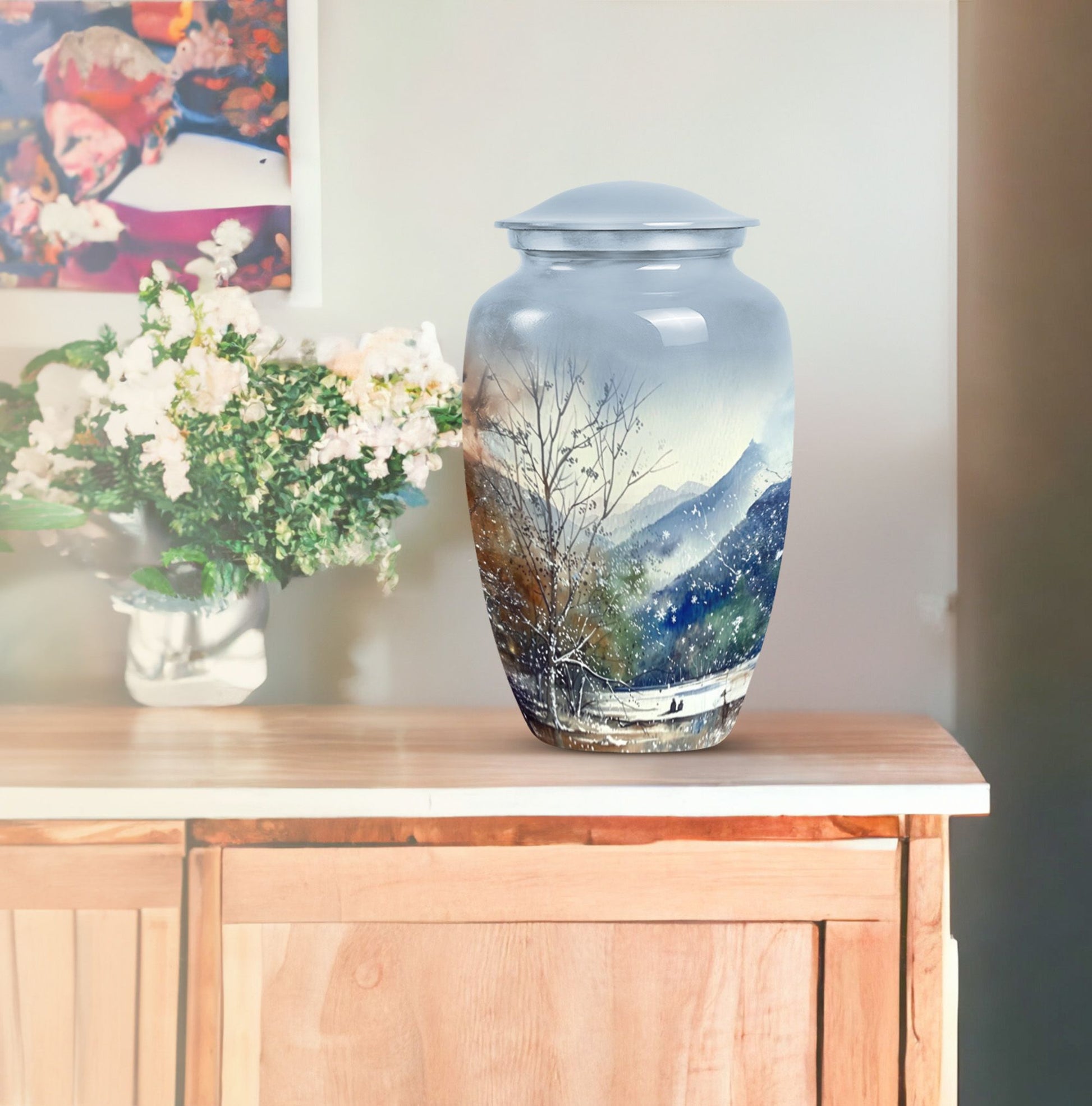 Abstract-themed Mountains Urn.