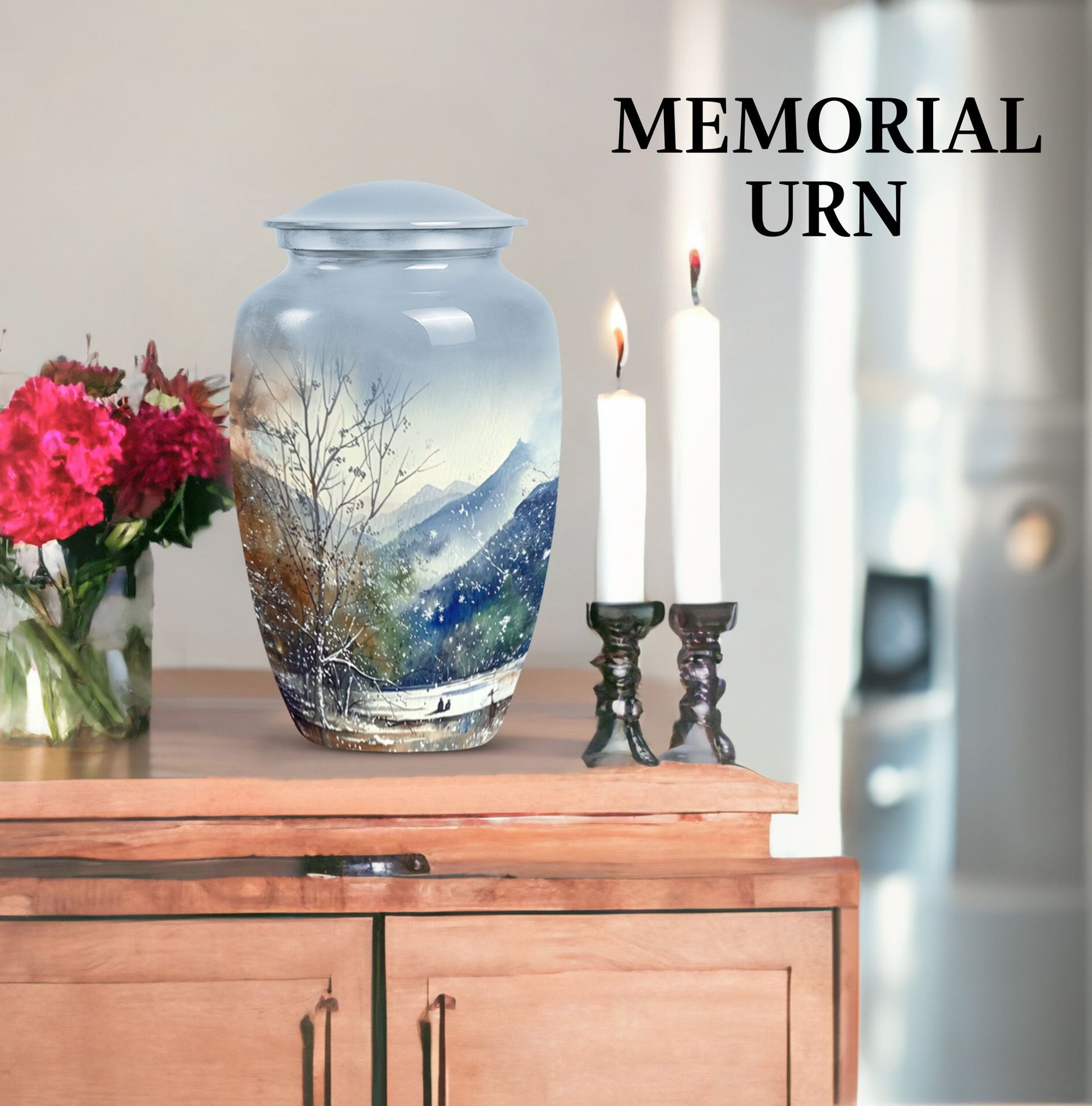 Abstract-themed Mountains Urn.