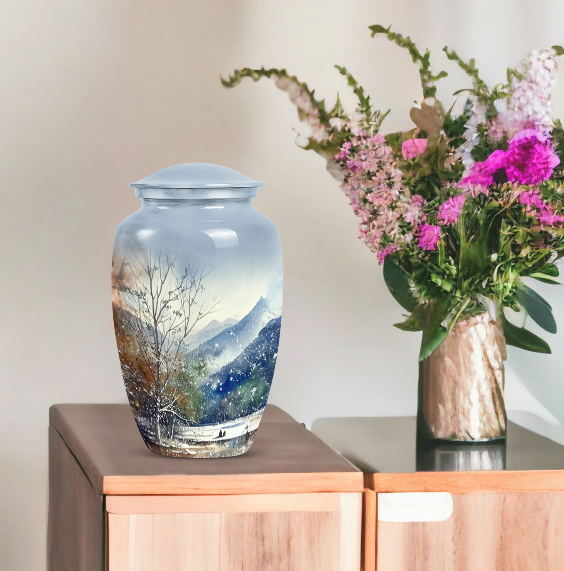 Abstract-themed Mountains Urn.