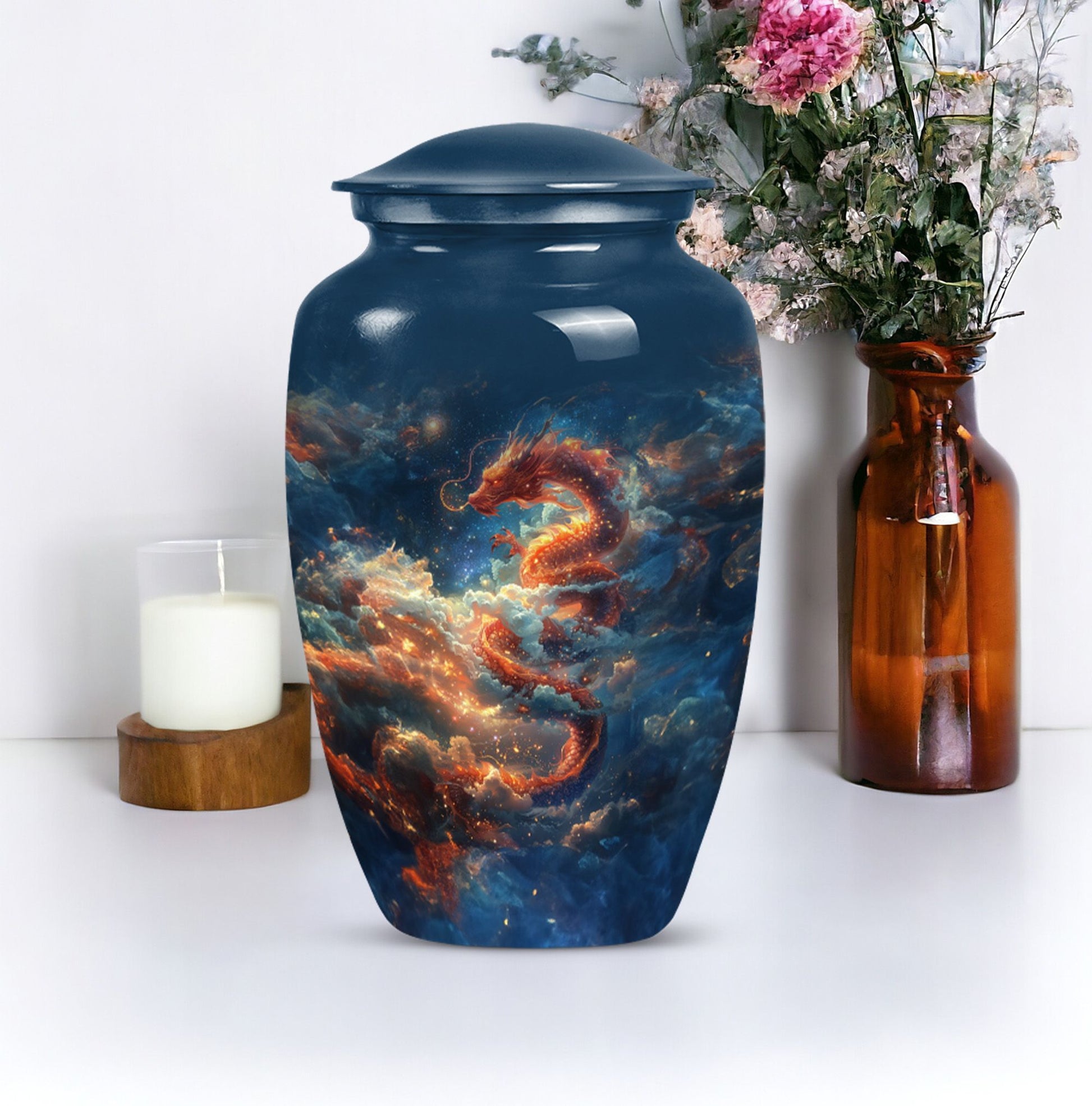 Elegant abstract-design 10-inch dragon urn.