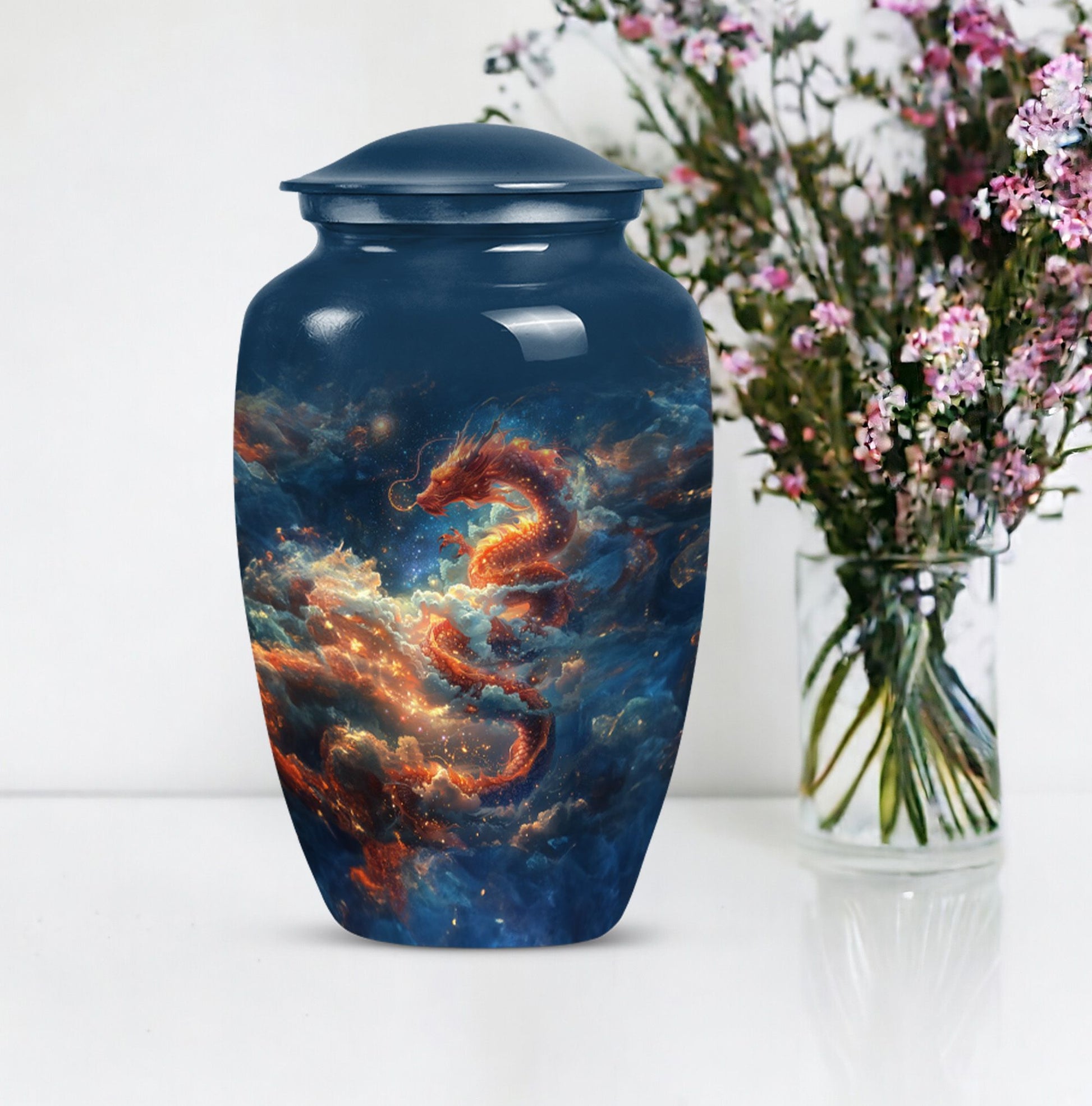 Elegant abstract-design 10-inch dragon urn.