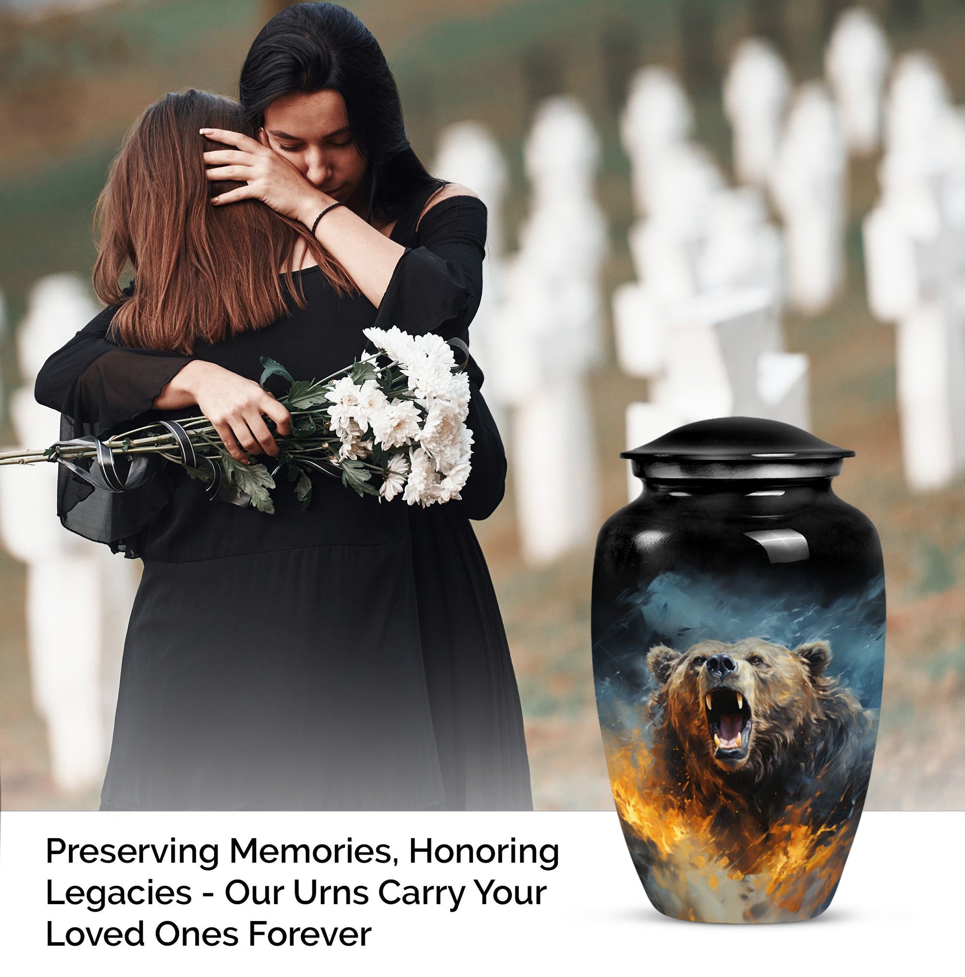 10-inch Grizzly bear Urn, classic aluminium cremation urn