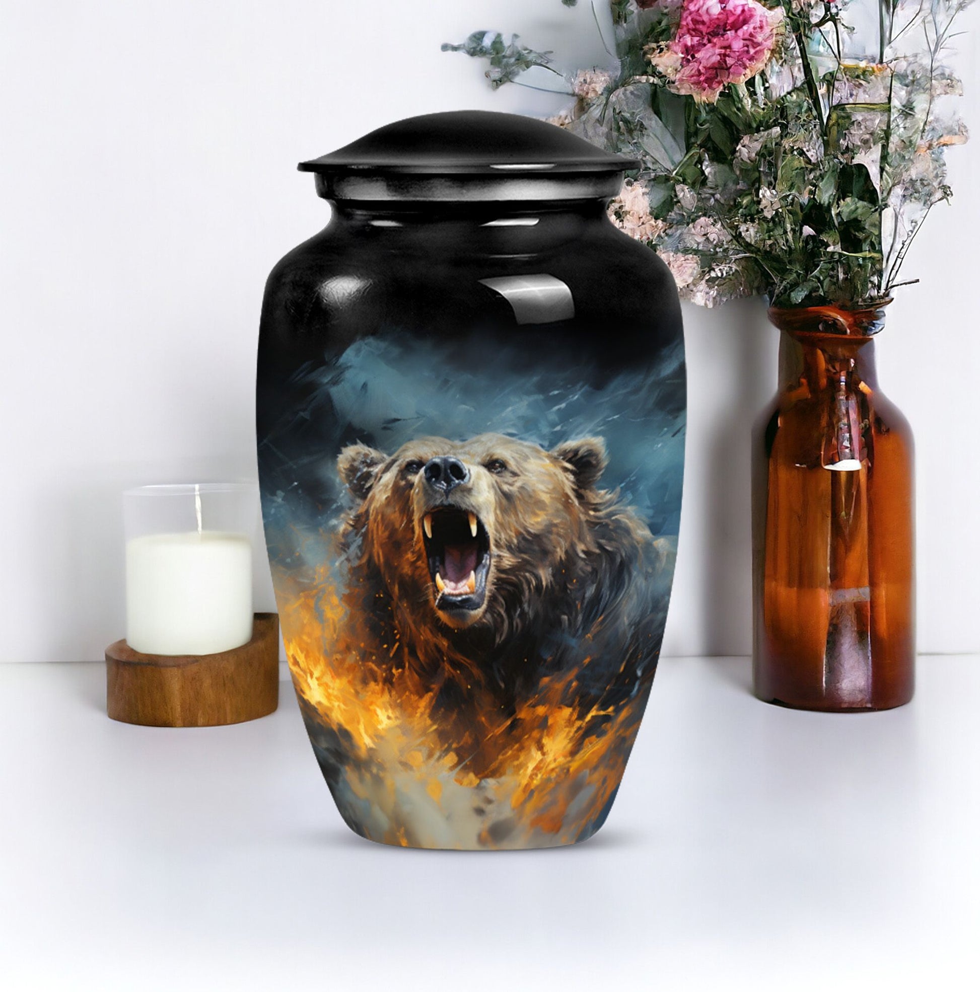 10-inch Grizzly bear Urn, classic aluminium cremation urn