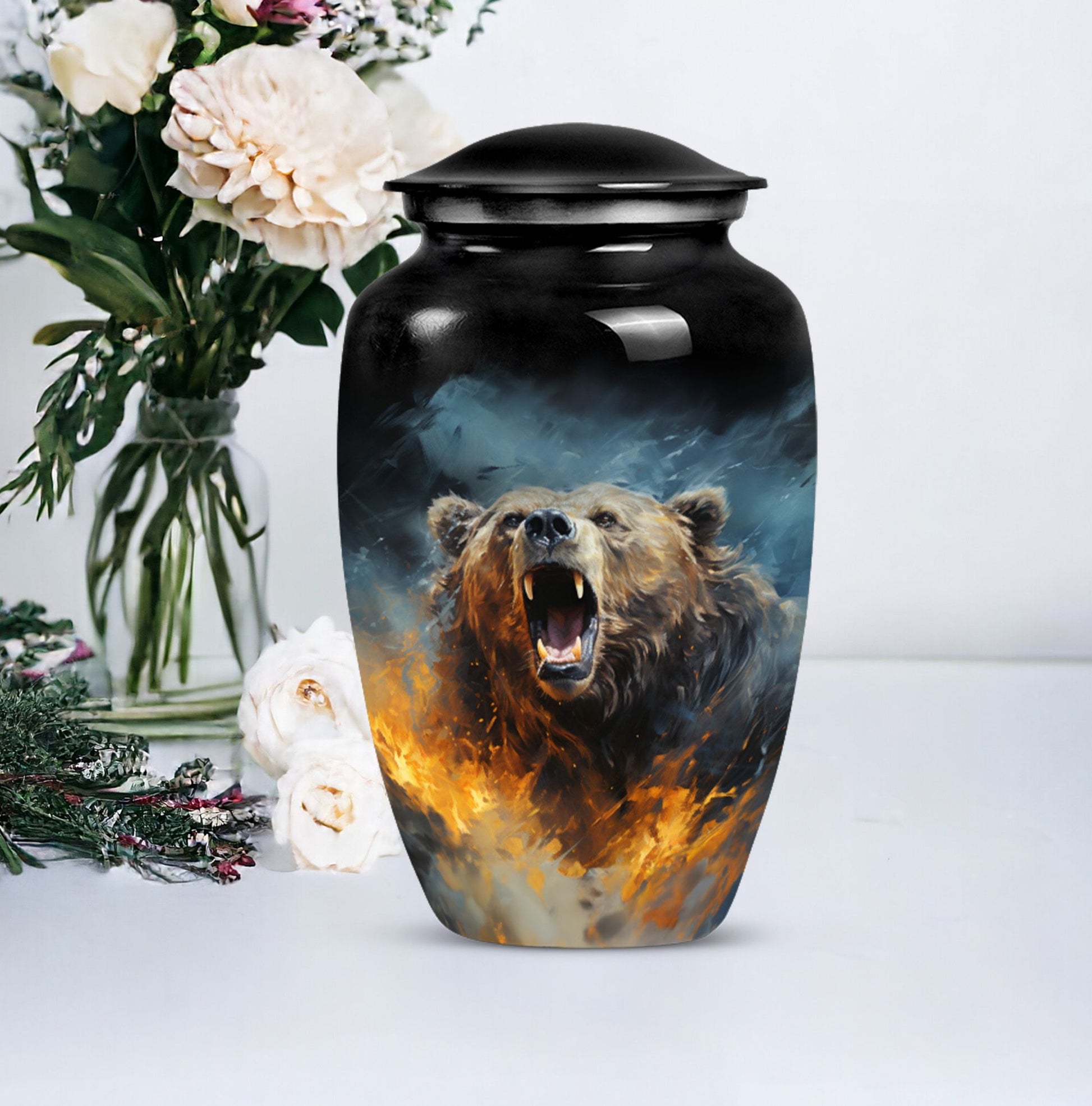 10-inch Grizzly bear Urn, classic aluminium cremation urn