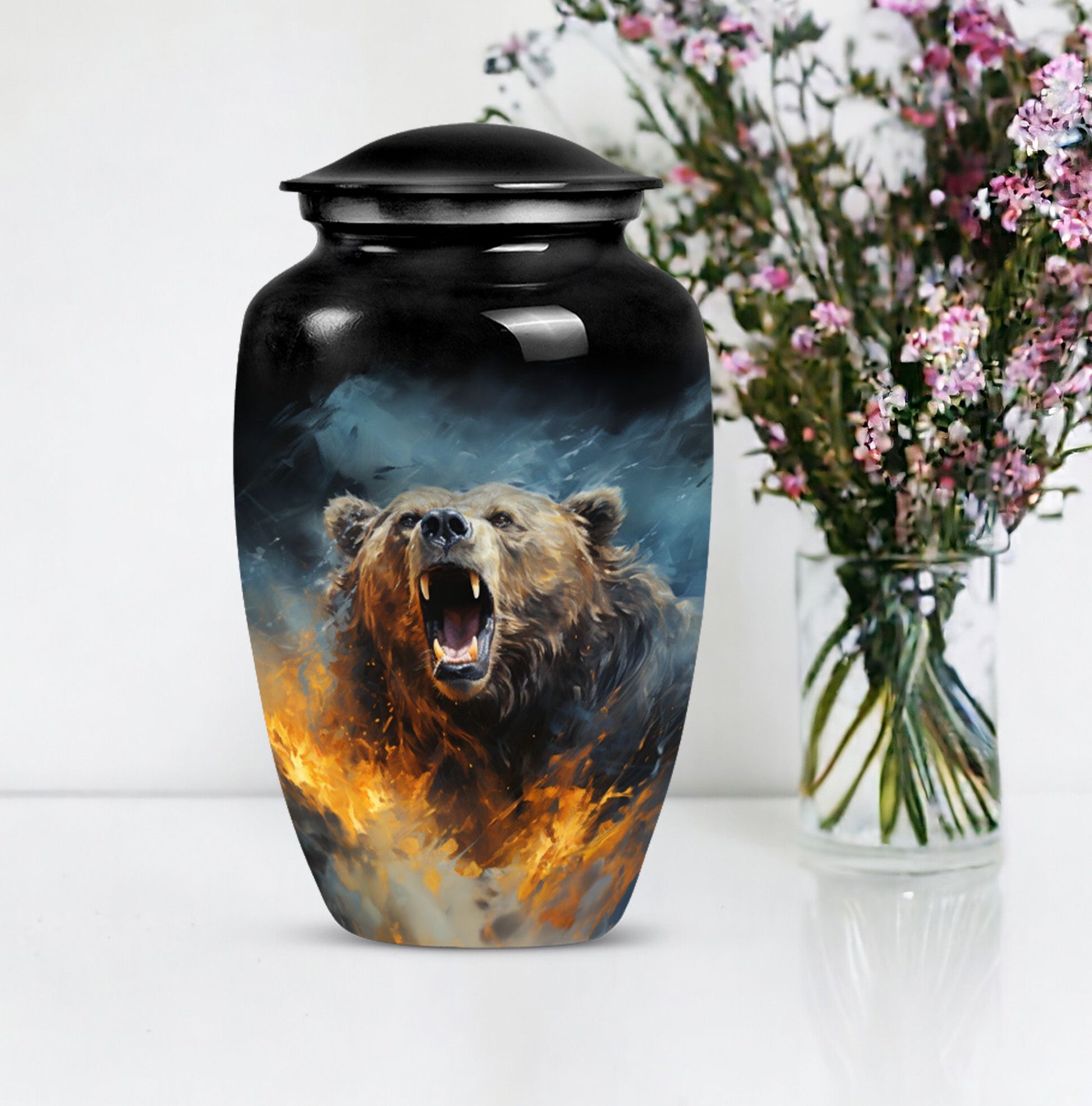 10-inch Grizzly bear Urn, classic aluminium cremation urn